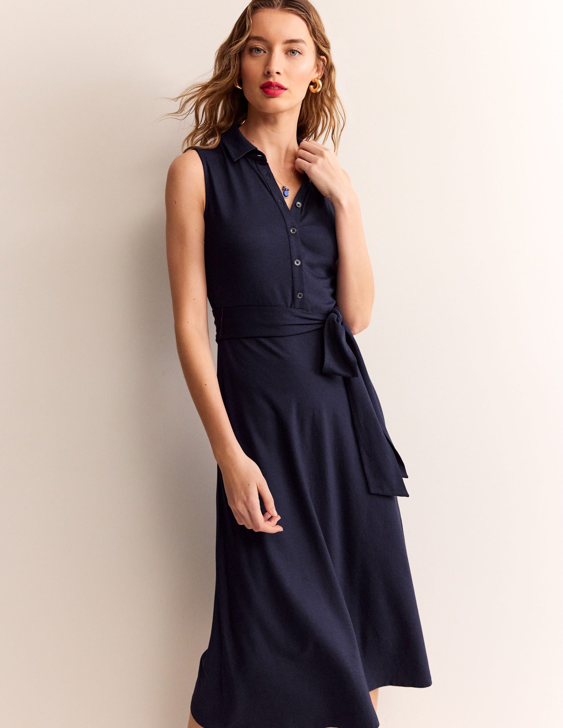 Laura Sleeveless Shirt Dress-Indigo-1