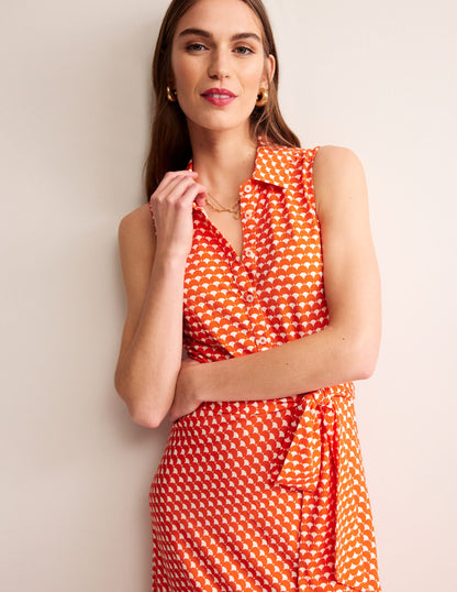 Laura Sleeveless Shirt Dress-Mandarin, Crescent Stamp-2