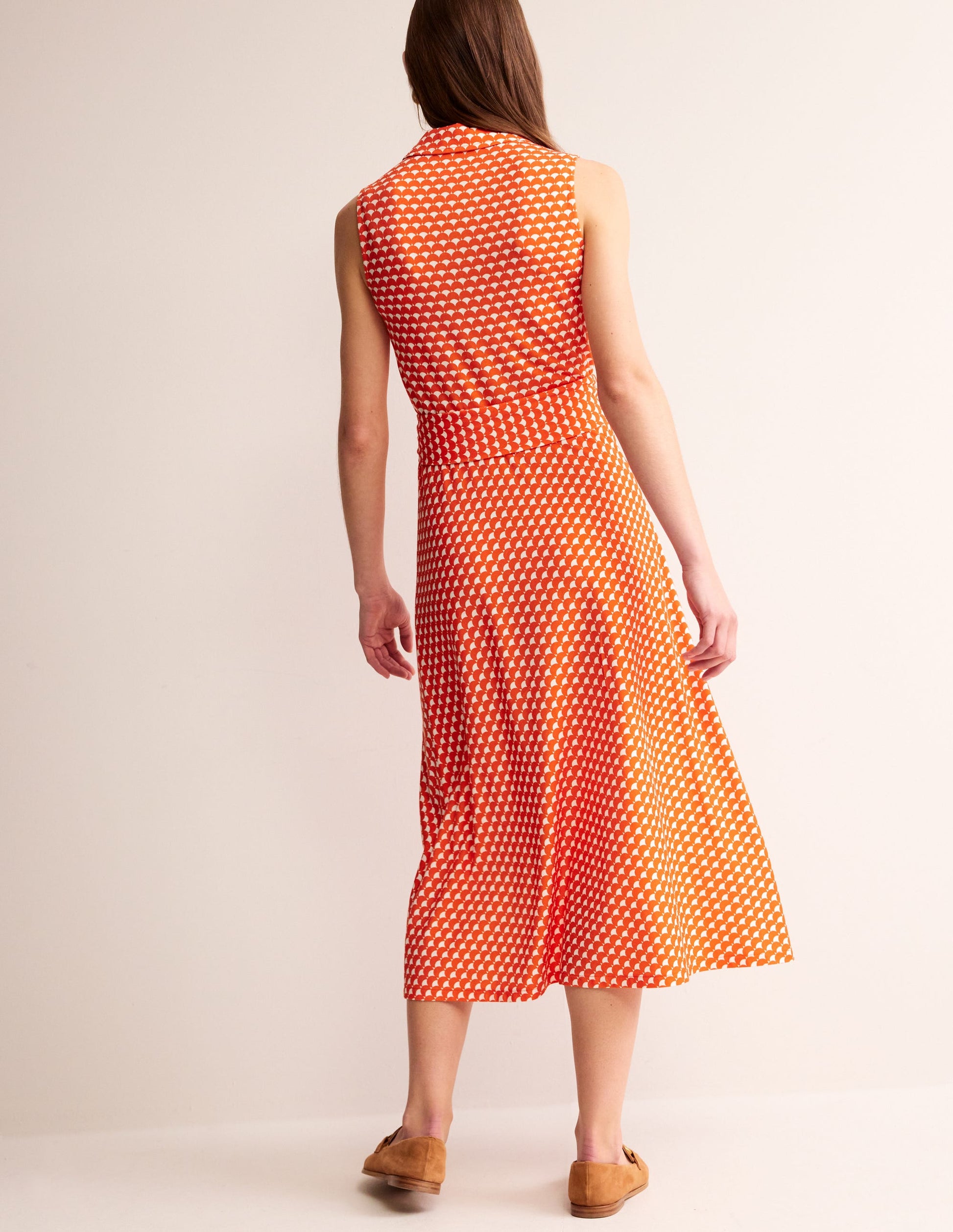 Laura Sleeveless Shirt Dress-Mandarin, Crescent Stamp-3