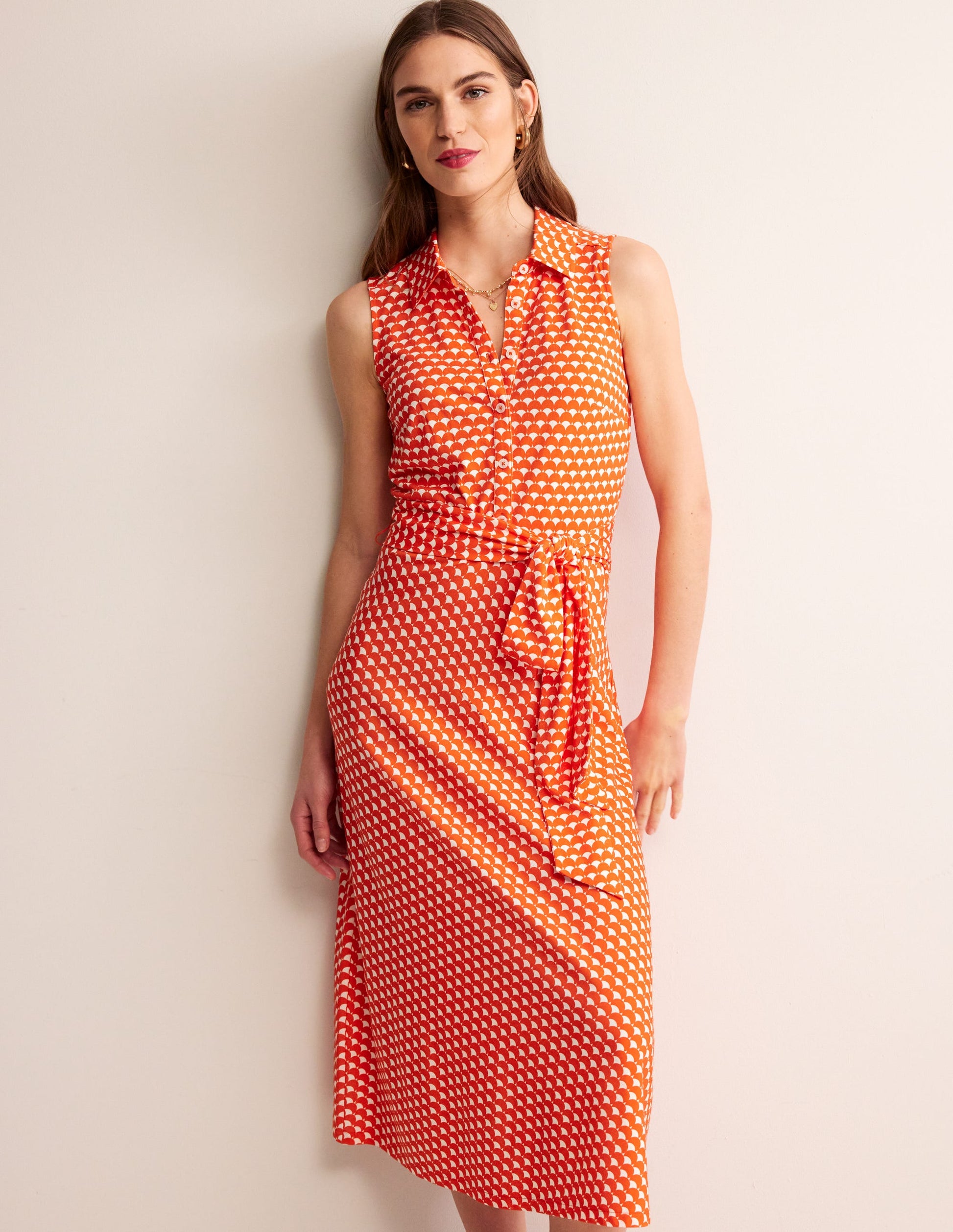 Laura Sleeveless Shirt Dress-Mandarin, Crescent Stamp-4