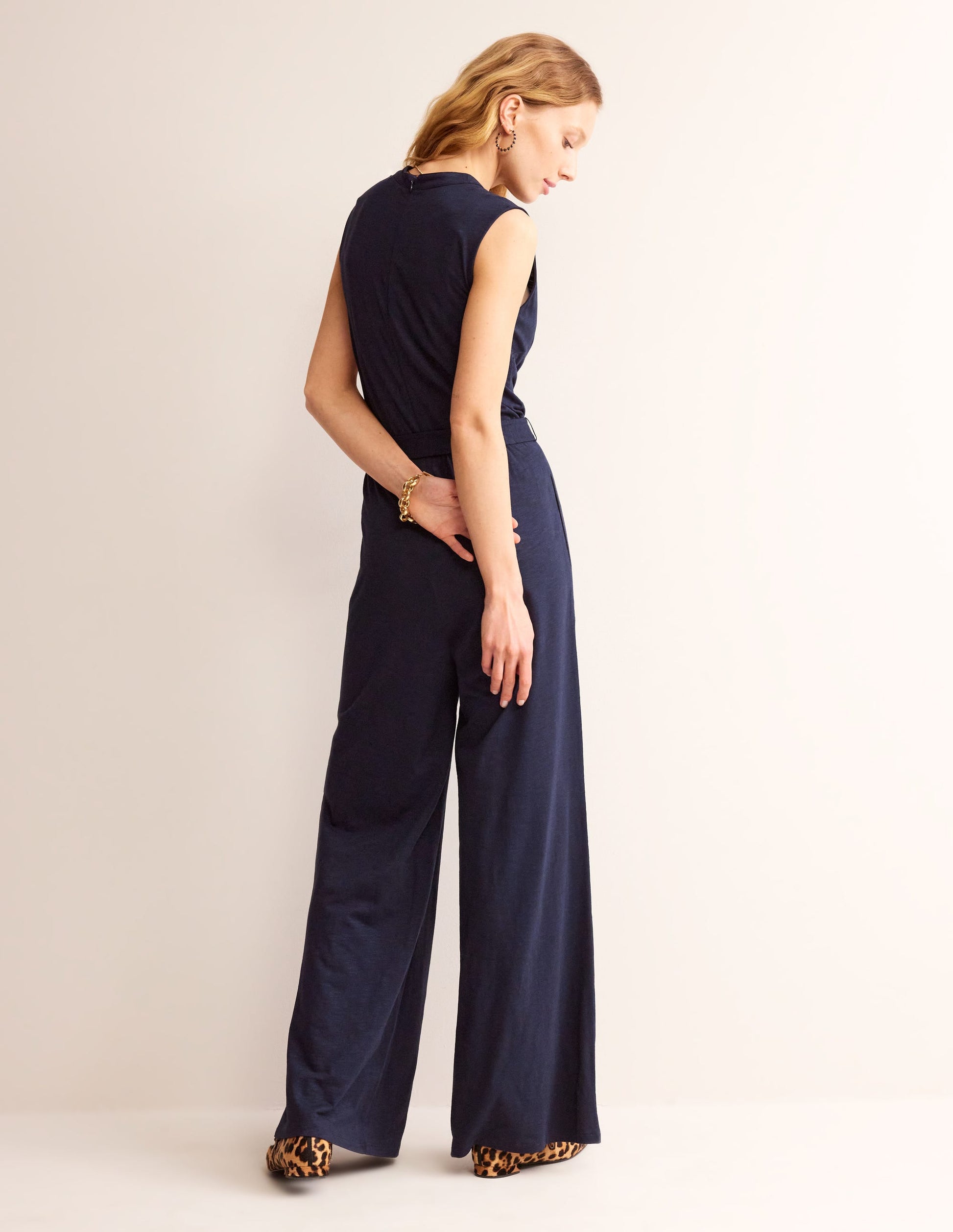 Naomi Notch Jersey Jumpsuit-Navy-3