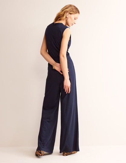 Naomi Notch Jersey Jumpsuit-Navy-3