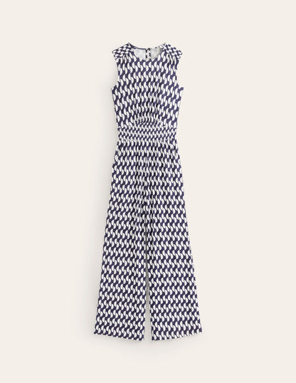 Thea Jersey Jumpsuit-Navy, Geo Wave-5