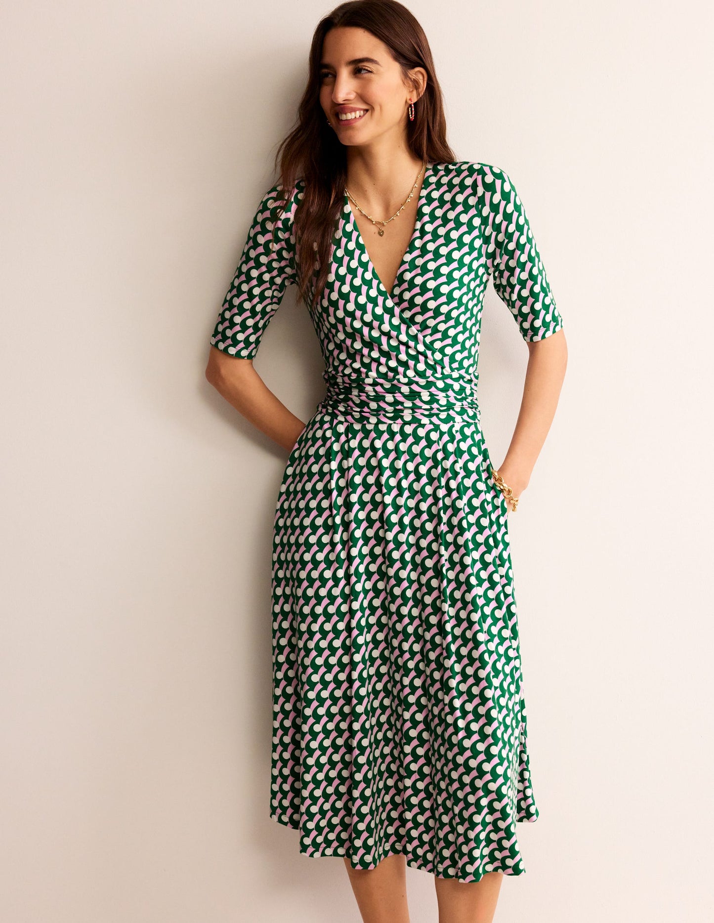 Kassidy Jersey Midi Dress-Green Tambourine, Polka Wave