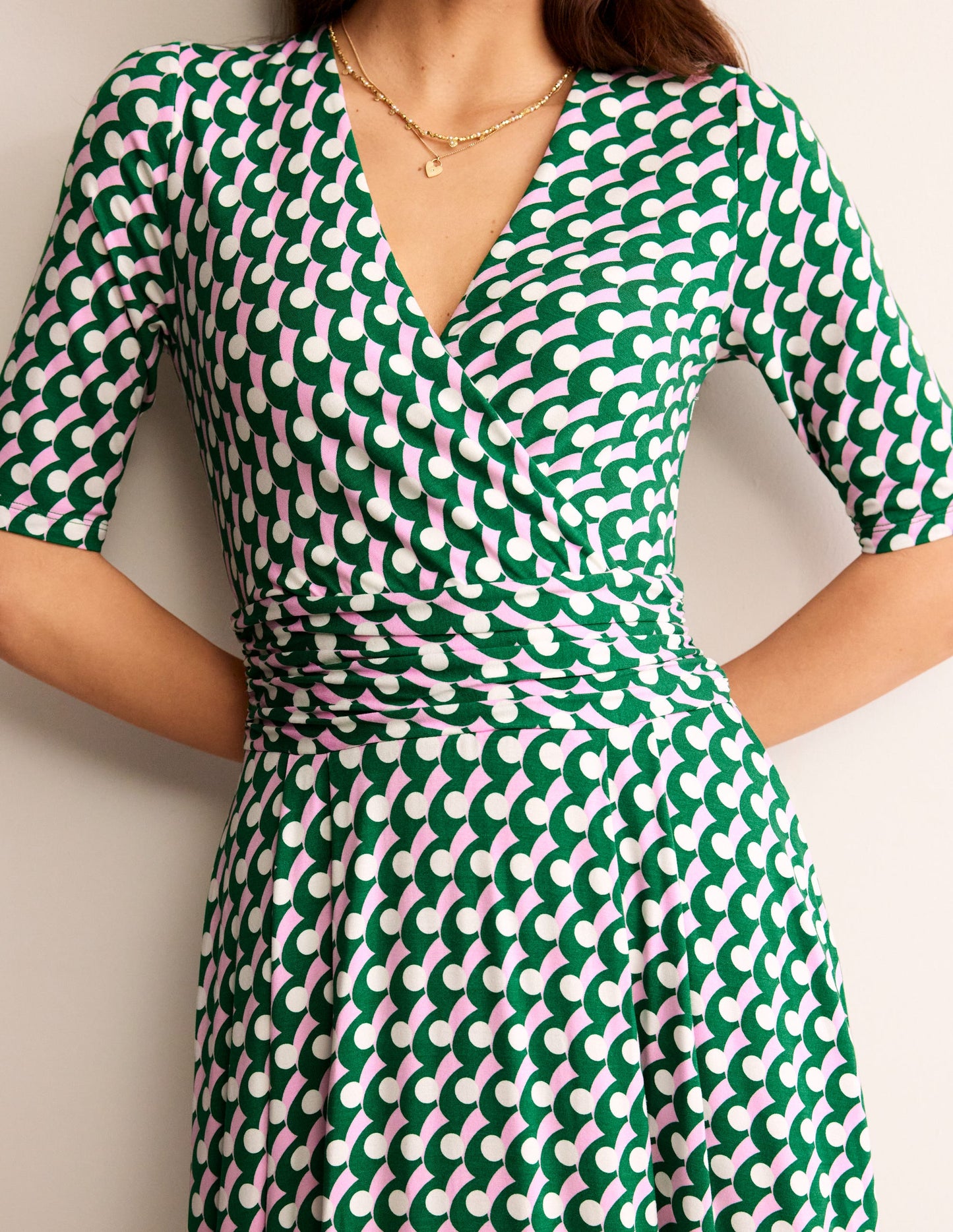 Kassidy Jersey Midi Dress-Green Tambourine, Polka Wave