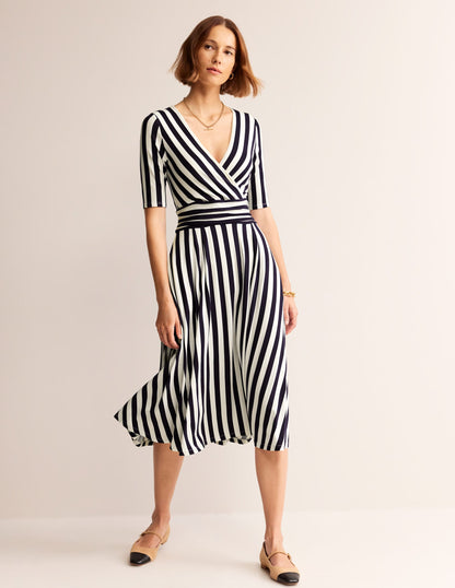 Kassidy Jersey Midi Dress-French Navy, Ivory Stripe