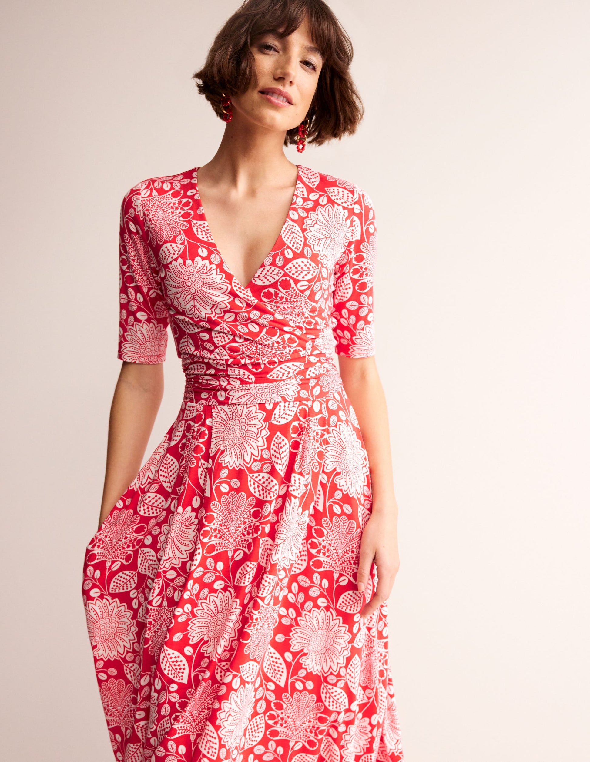Kassidy Jersey Midi Dress-Poppy Red, Gardenia Swirl | Boden Global Kassidy Jersey Midi Dress-Poppy Red, Gardenia Swirl | Boden Global