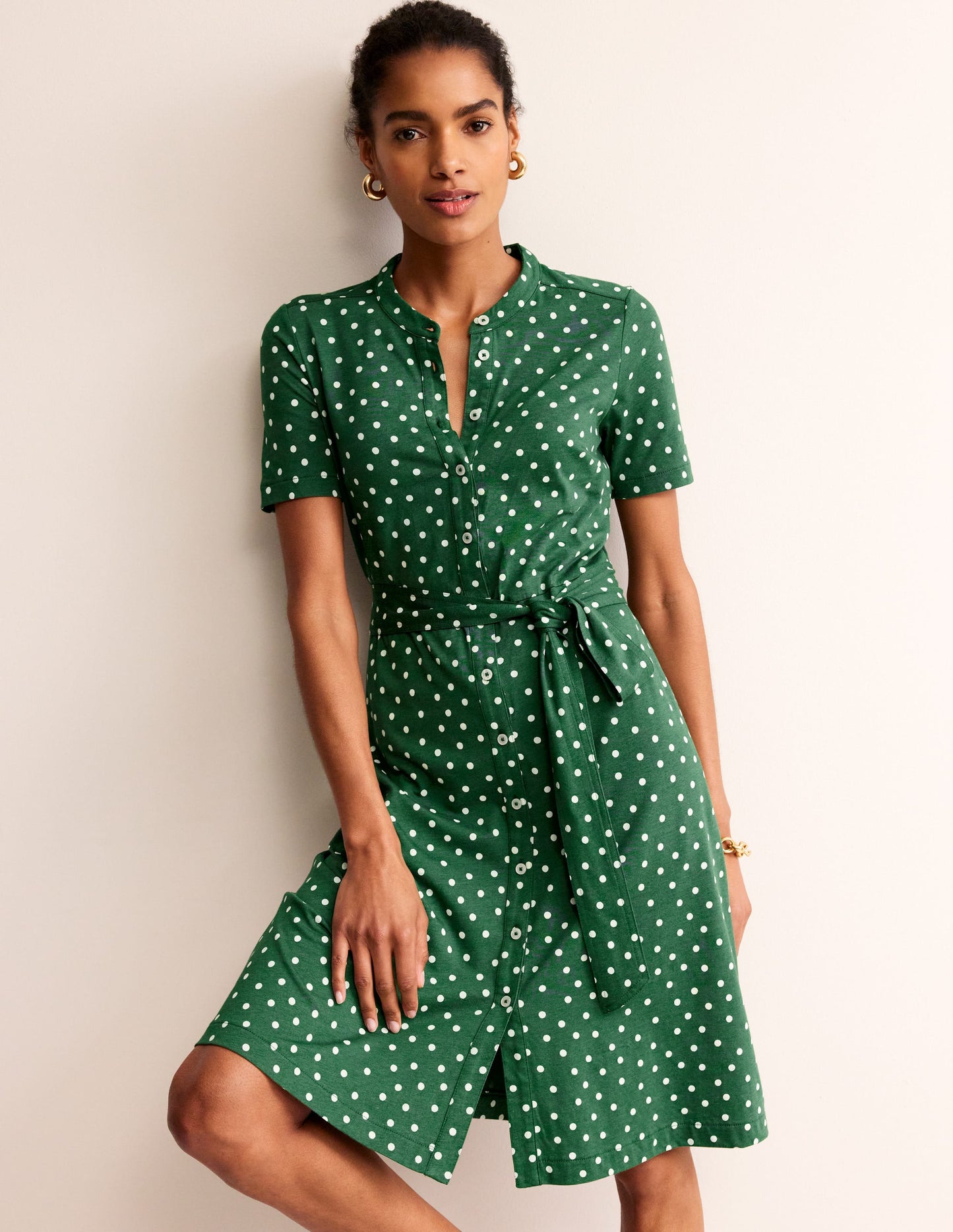 Julia Short Sleeve Shirt Dress-Green, Scattered Brand Spot