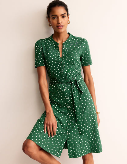 Julia Short Sleeve Shirt Dress-Green, Scattered Brand Spot