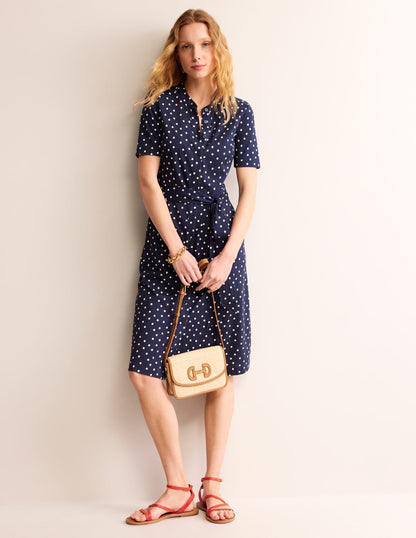 Julia Short Sleeve Shirt Dress-Navy, Scattered Brand Spot