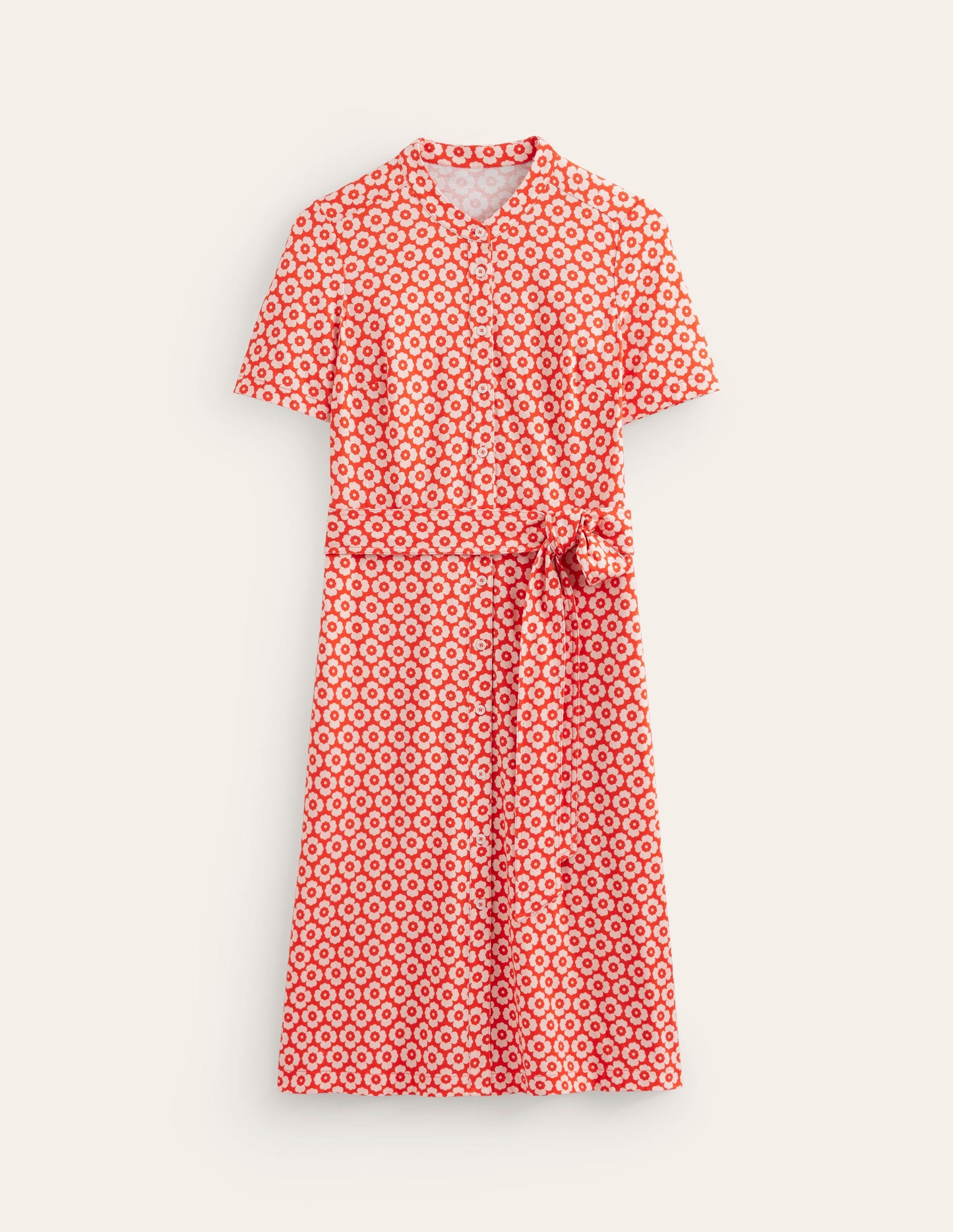 Julia Short Sleeve Shirt Dress-Flame Scarlet, Primrose Stamp