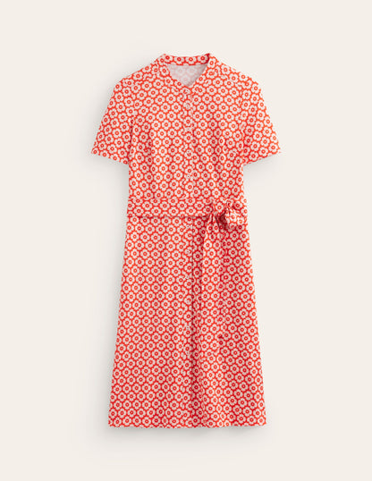 Julia Short Sleeve Shirt Dress-Flame Scarlet, Primrose Stamp