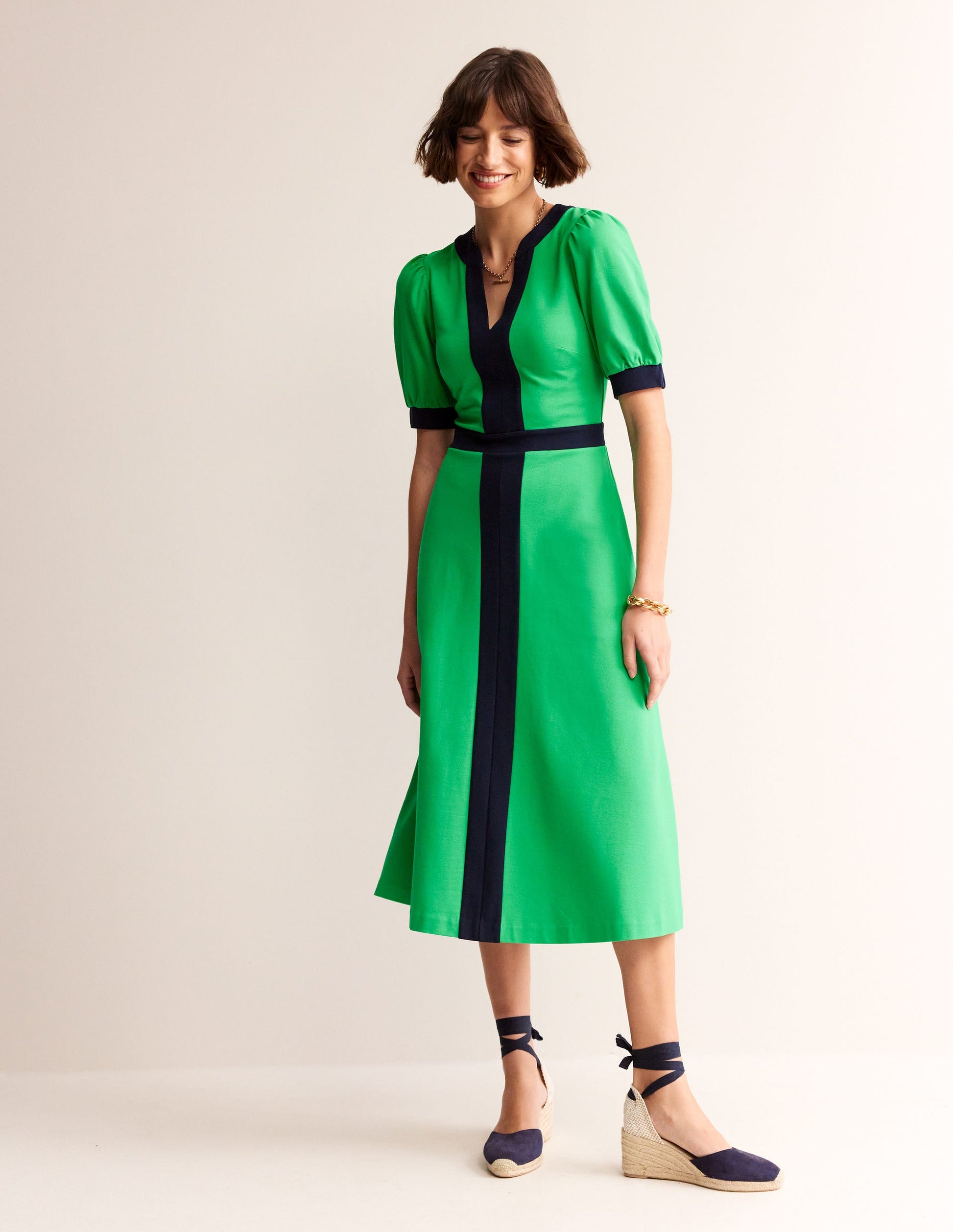 Philippa Ponte Midi Dress-Green Tambourine-4