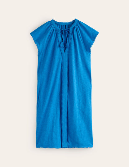 Millie Pom Cotton Dress-Brilliant Blue