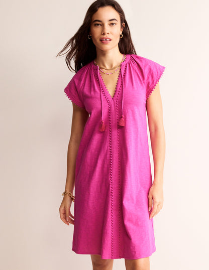 Millie Pom Cotton Dress-Rose Violet