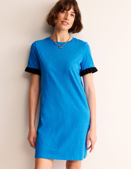 Emily Ruffle Cotton Dress-Brilliant Blue