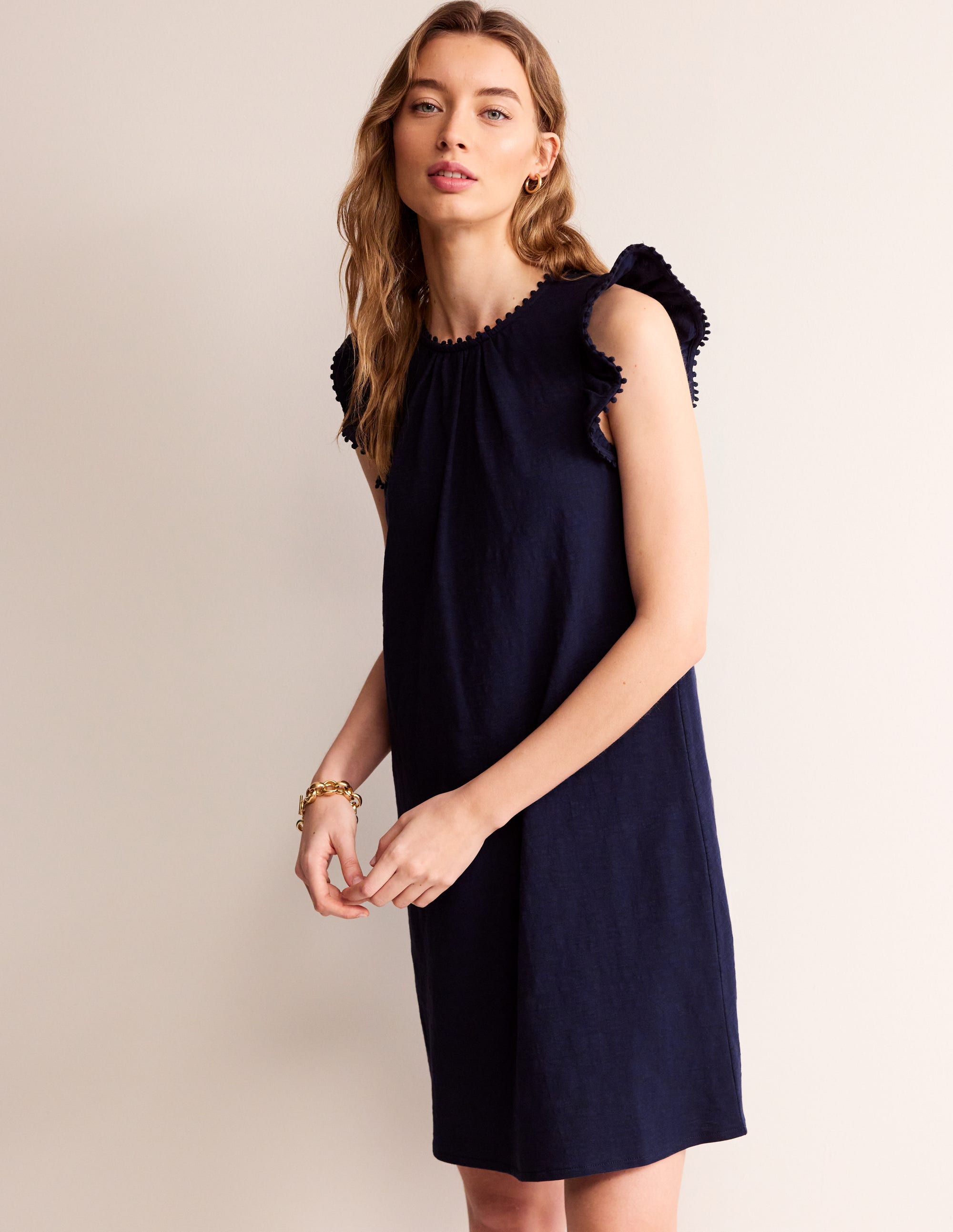 Georgina Pom Ruffle Dress-Navy - Image 4