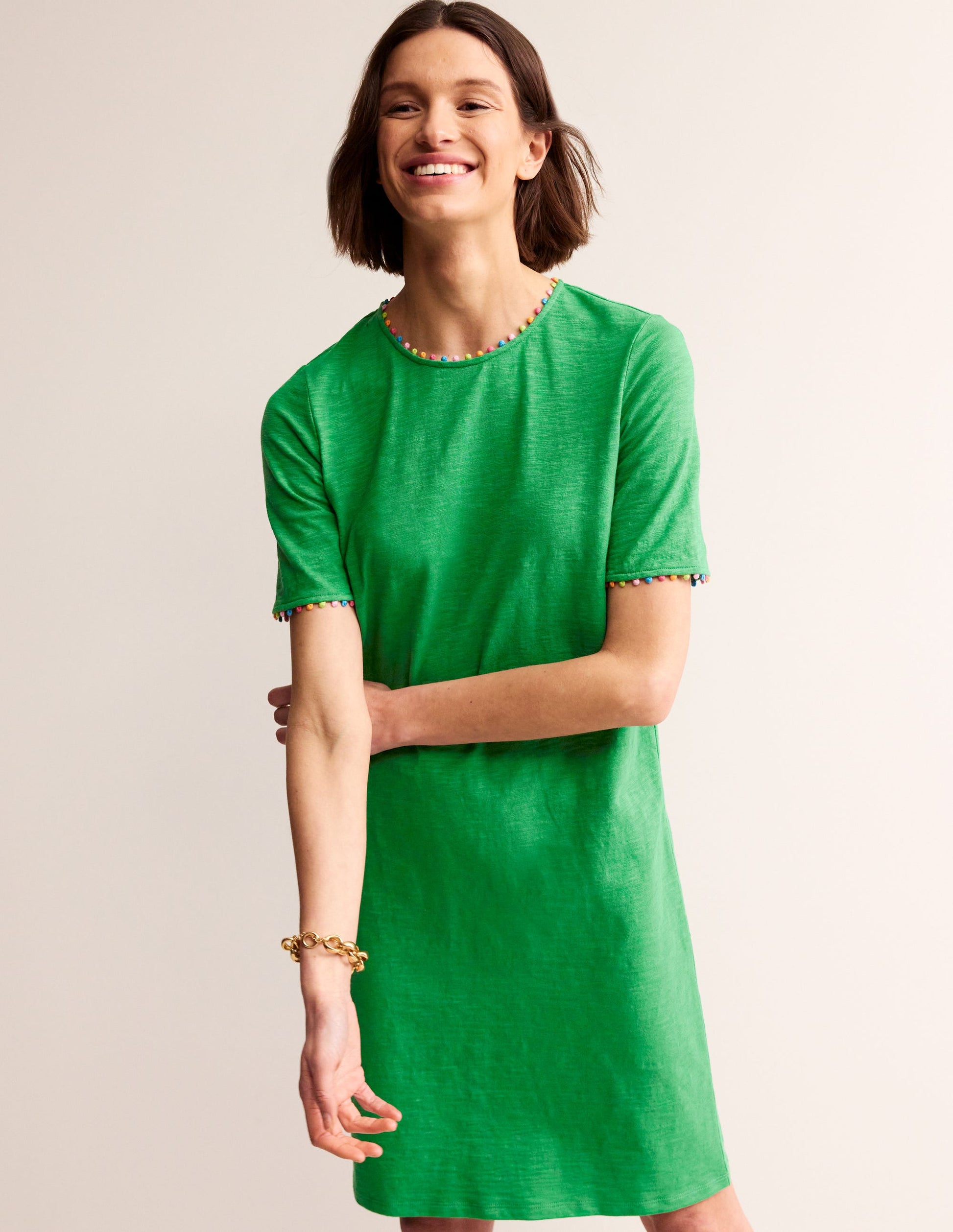 Ali Pom Sleeve Dress-Green Tambourine-1