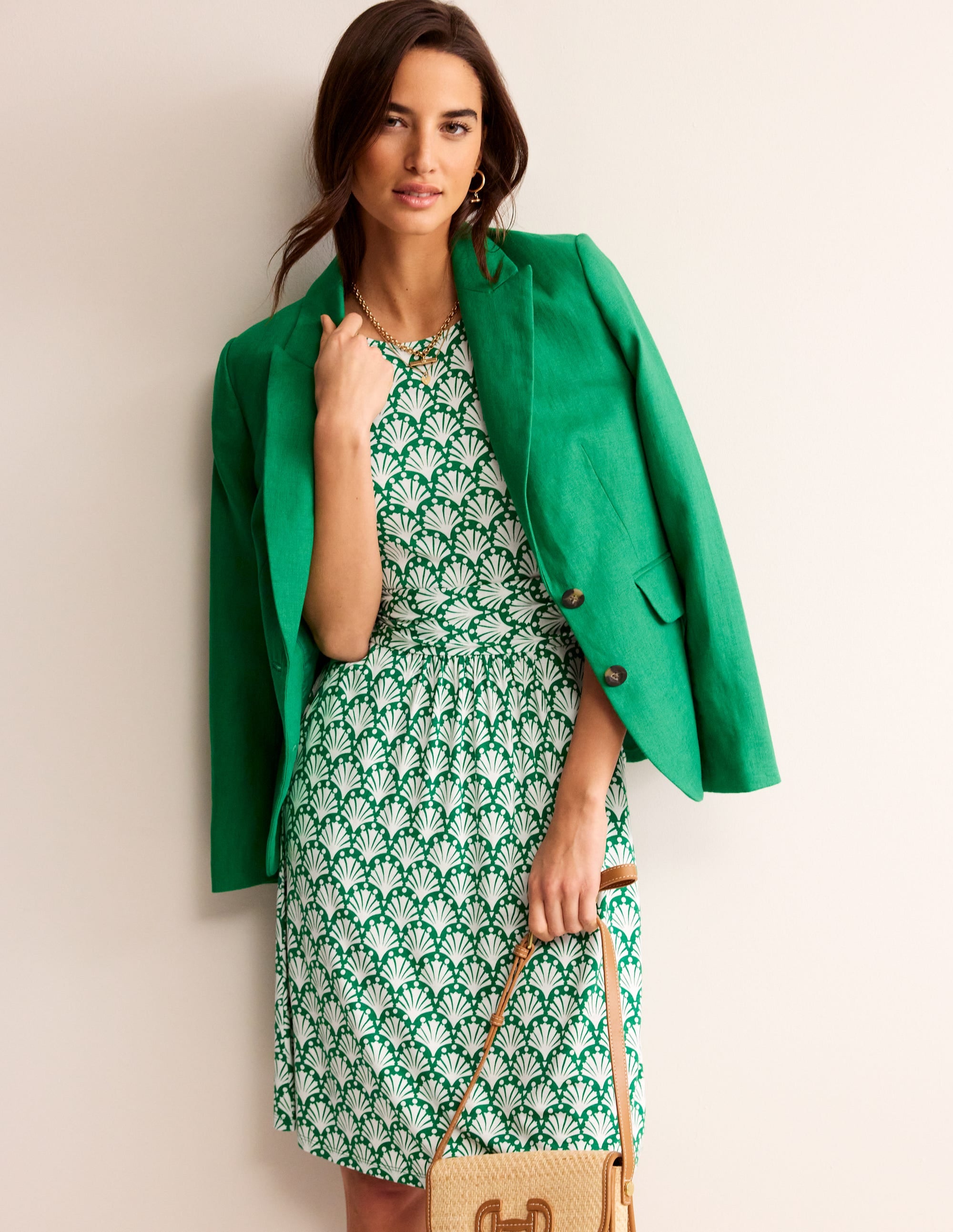 Amelie Jersey Dress-Green Tambourine, Shells - Image 1