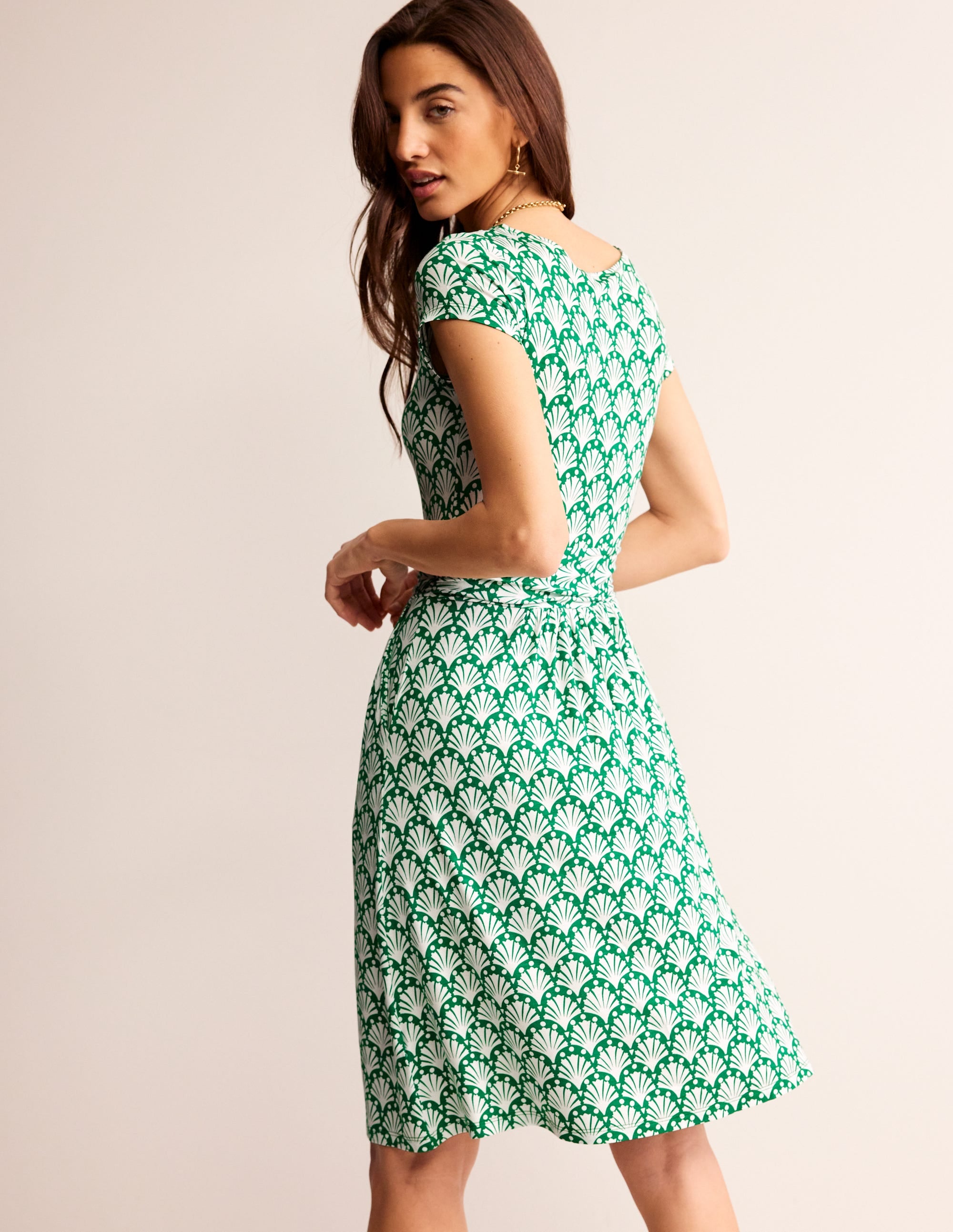 Amelie Jersey Dress-Green Tambourine, Shells - Image 3
