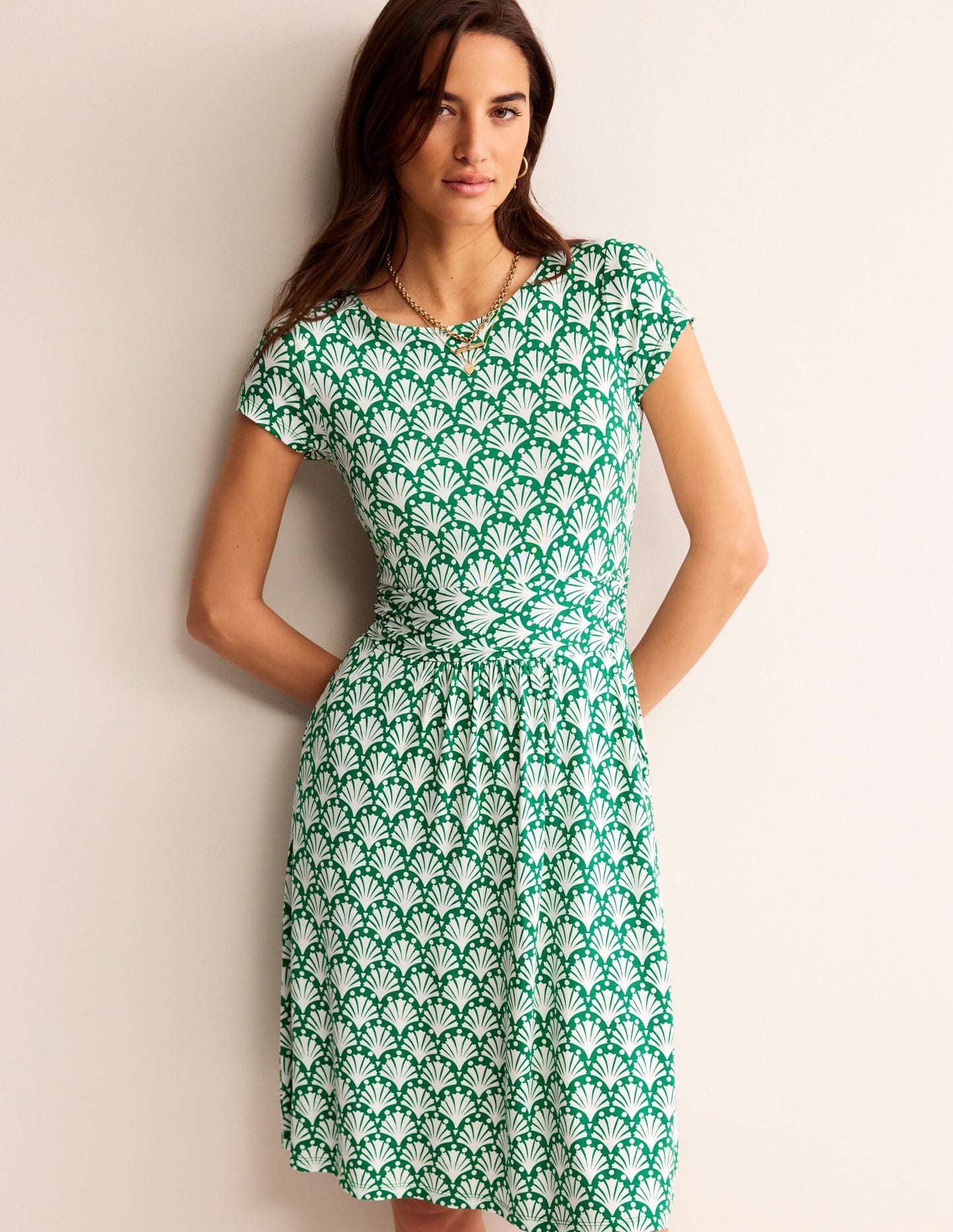 Amelie Jersey Dress-Green Tambourine, Shells