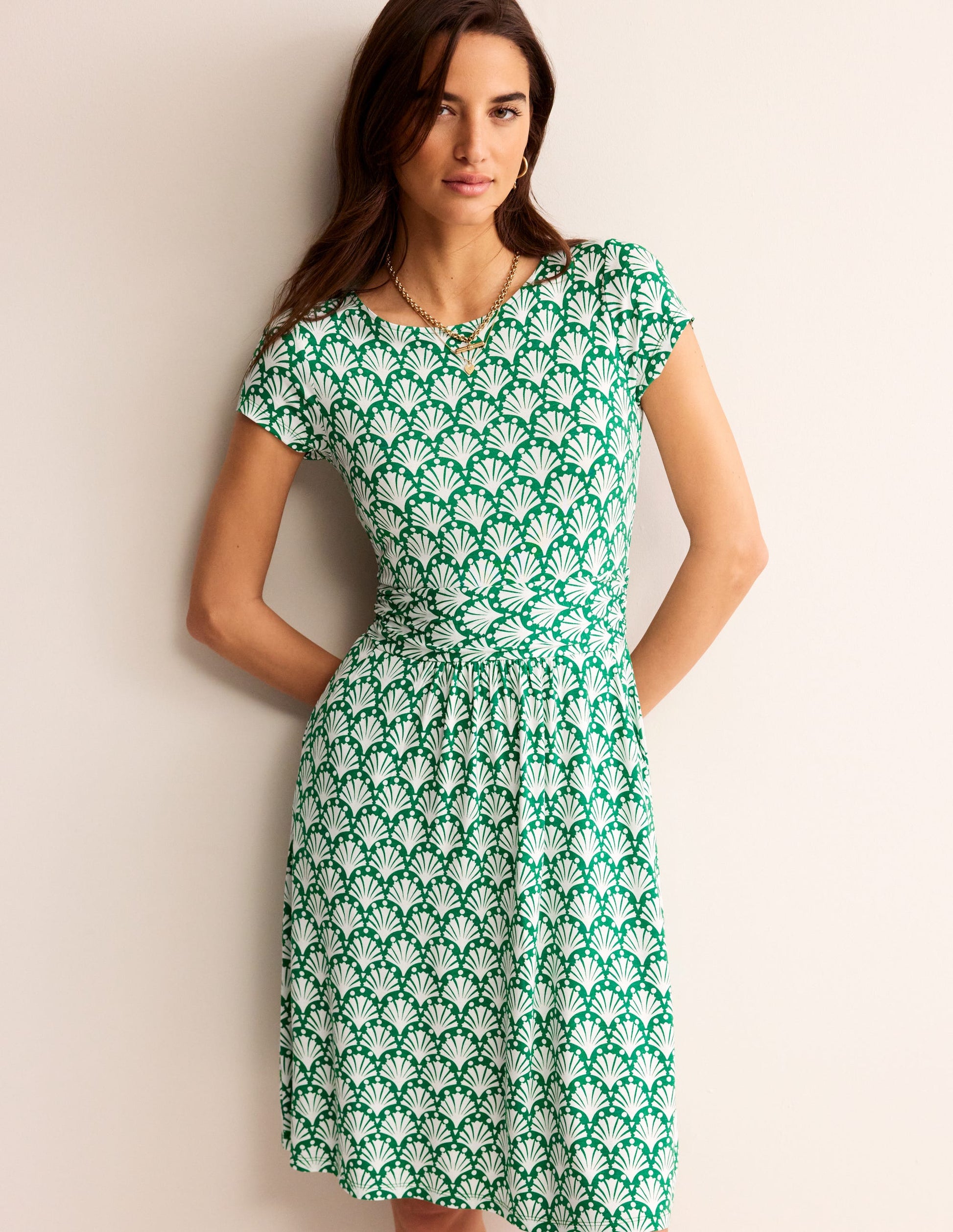 Amelie Jersey Dress-Green Tambourine, Shells-4