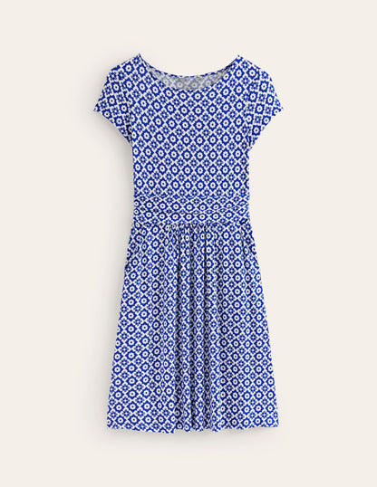 Amelie Jersey Dress-Surf The Web, Geometric Stamp