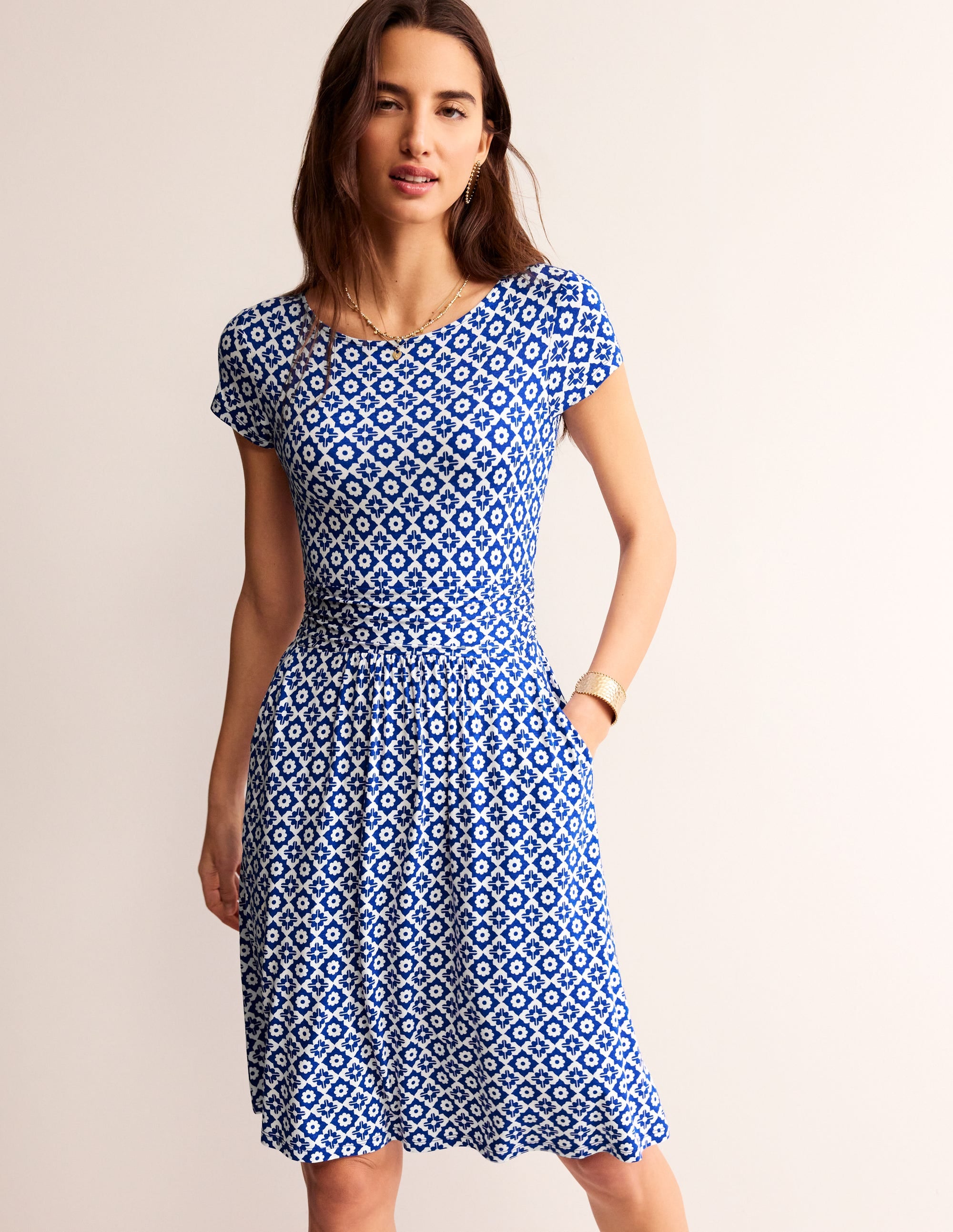 Amelie Jersey Dress-Surf The Web, Geometric Stamp - Image 1