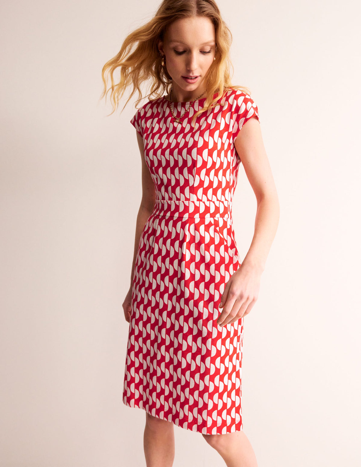 Florrie Jersey Dress-Poppy Red. Geo Wave - Image 1