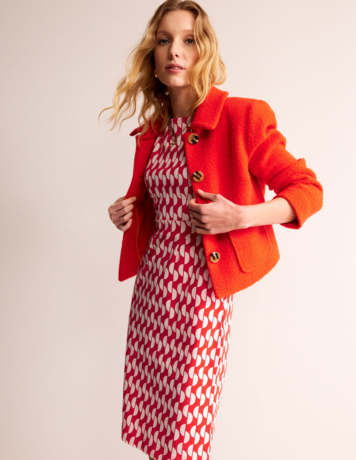 Florrie Jersey Dress-Poppy Red. Geo Wave-4
