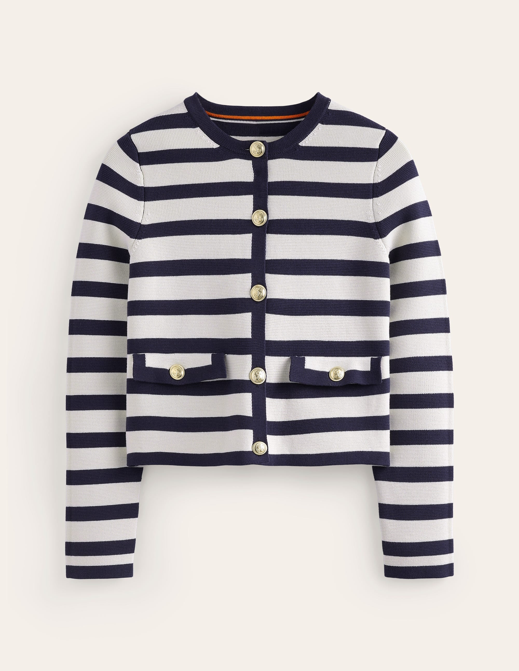 Holly Knitted Jacket-Warm Ivory/ Navy - Image 6