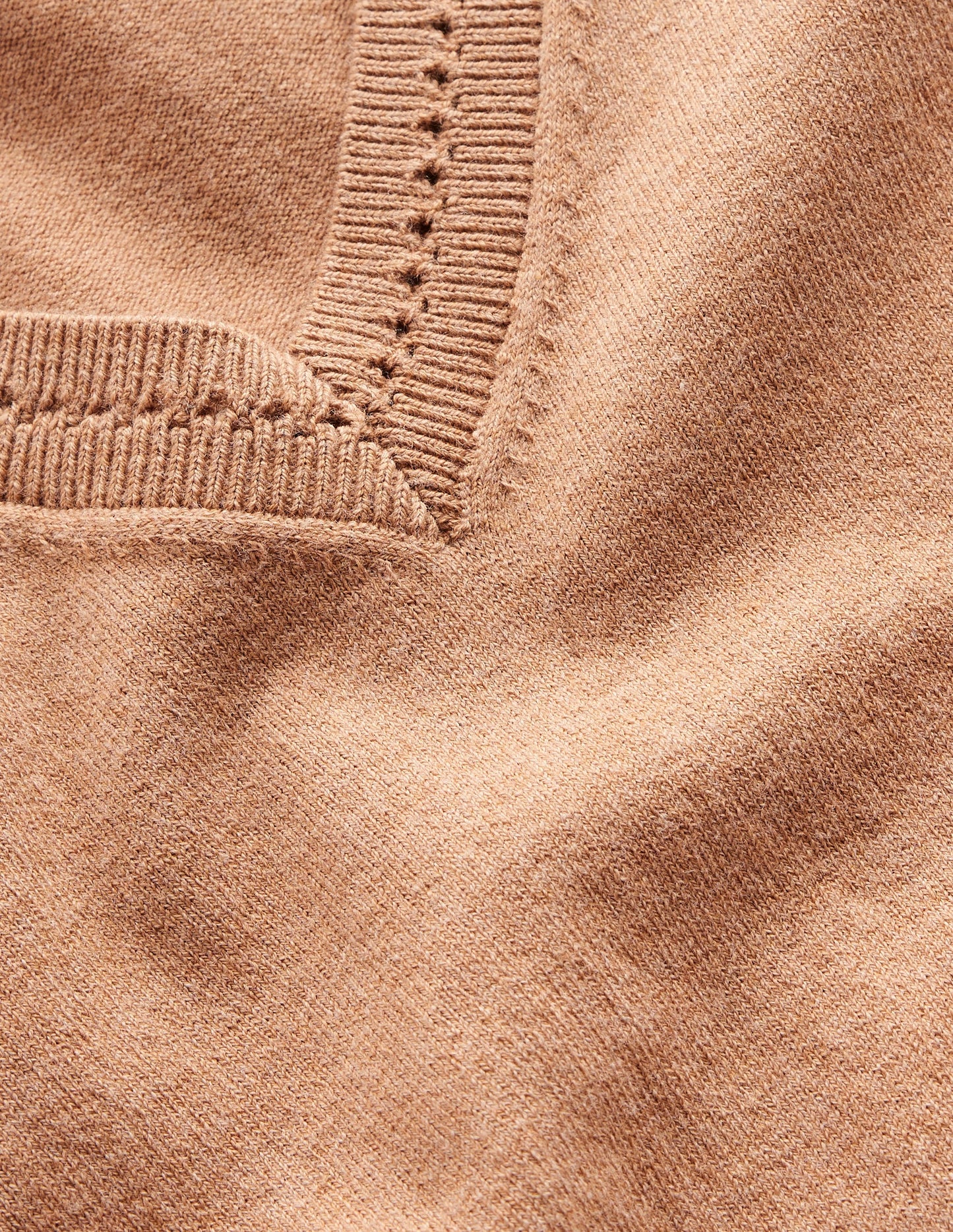Catriona Cotton V-Neck Jumper-Camel Melange