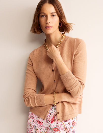 Catriona Cotton Cardigan-Camel Melange-1