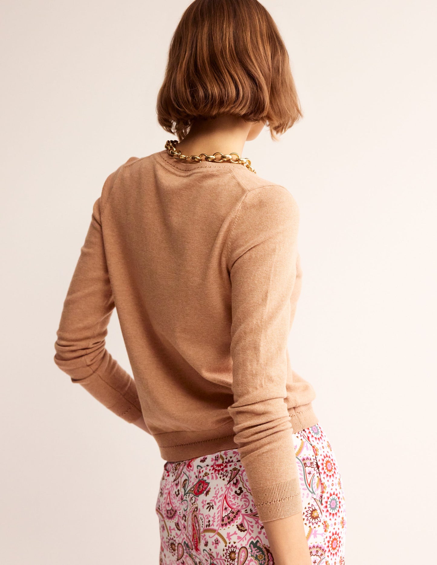Catriona Cotton Cardigan-Camel Melange