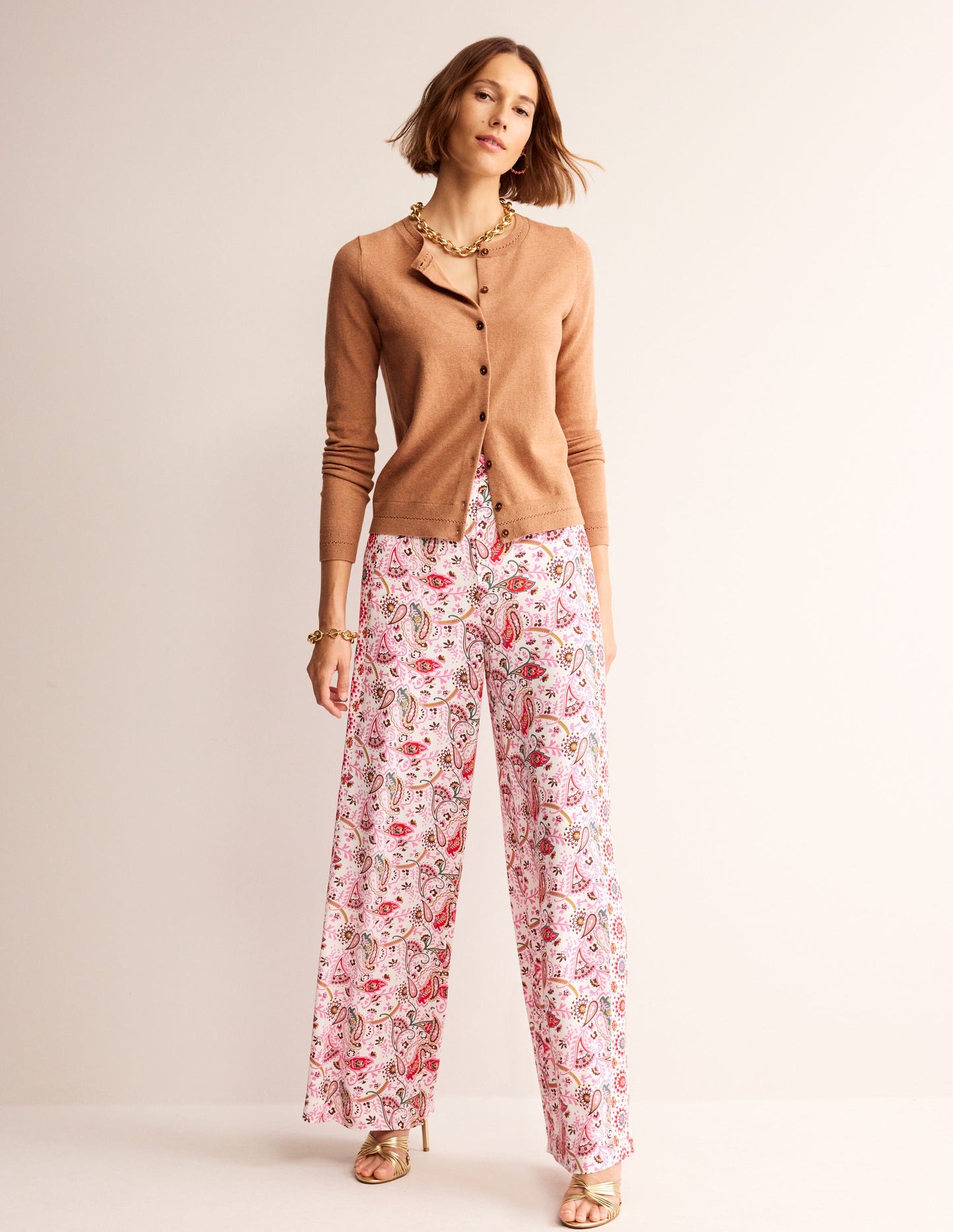 Catriona Cotton Cardigan-Camel Melange