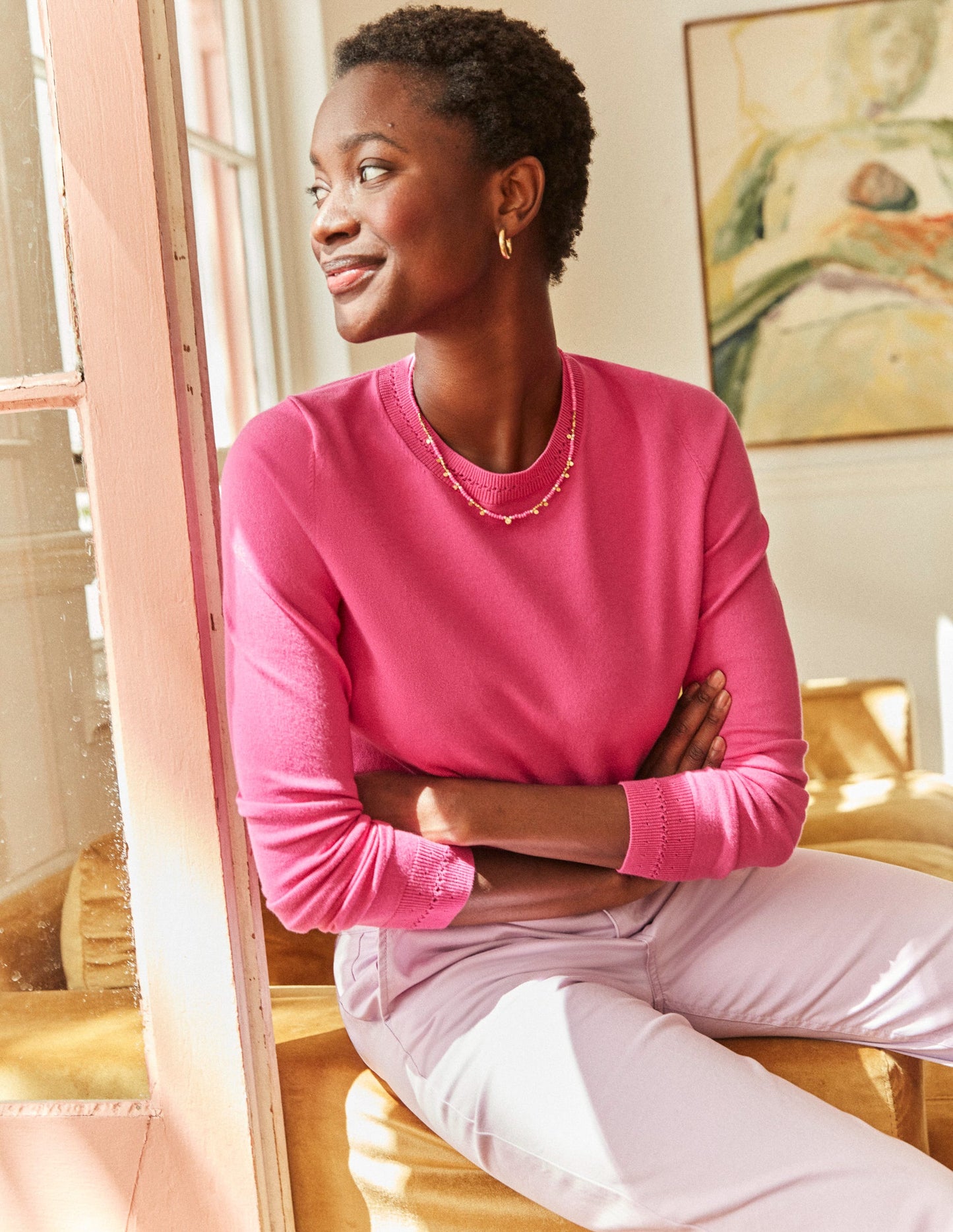 Catriona Cotton Crew Jumper-Cosmos Pink