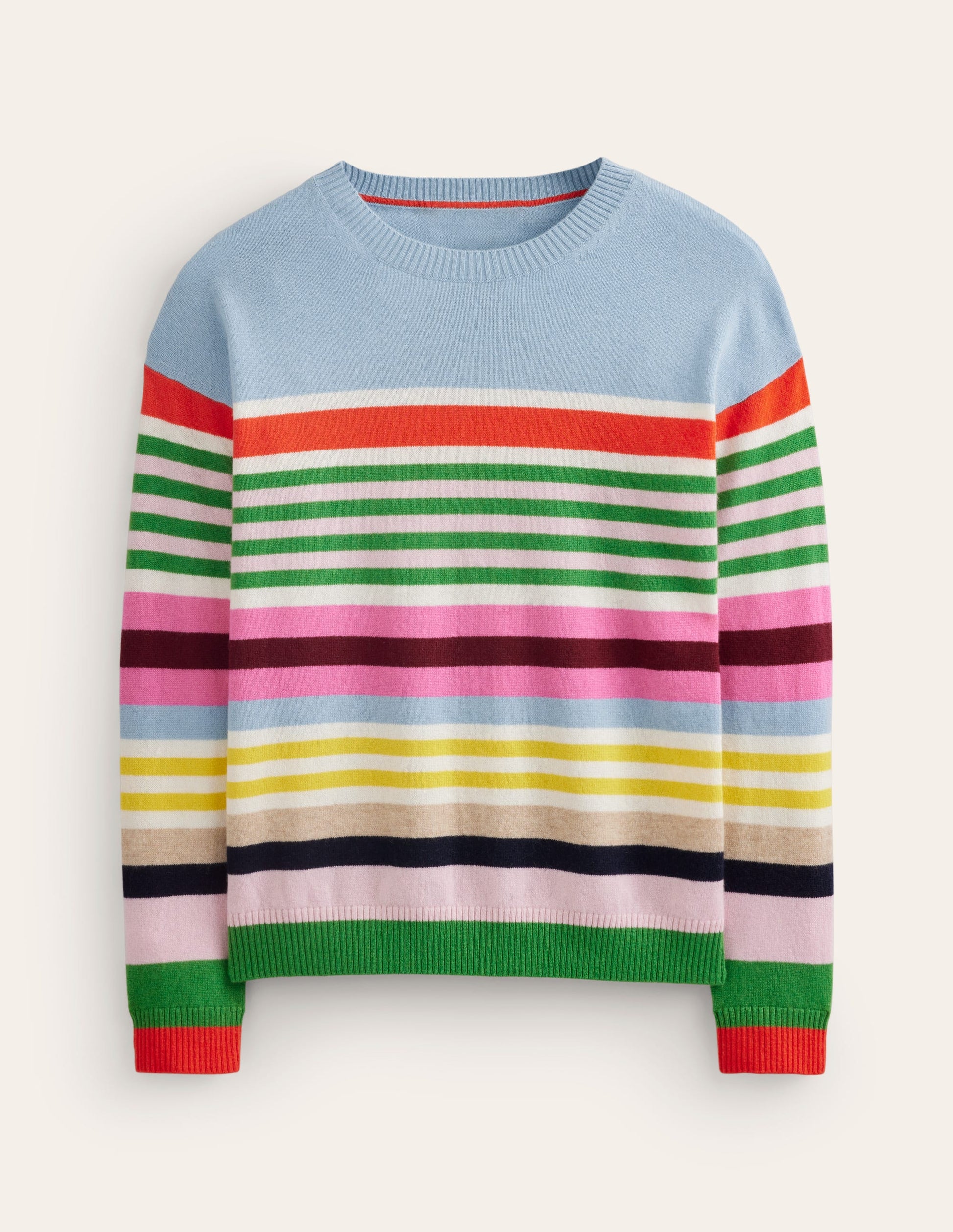 Lydia Cashmere Jumper-Light Blue, Orange Stripe-8