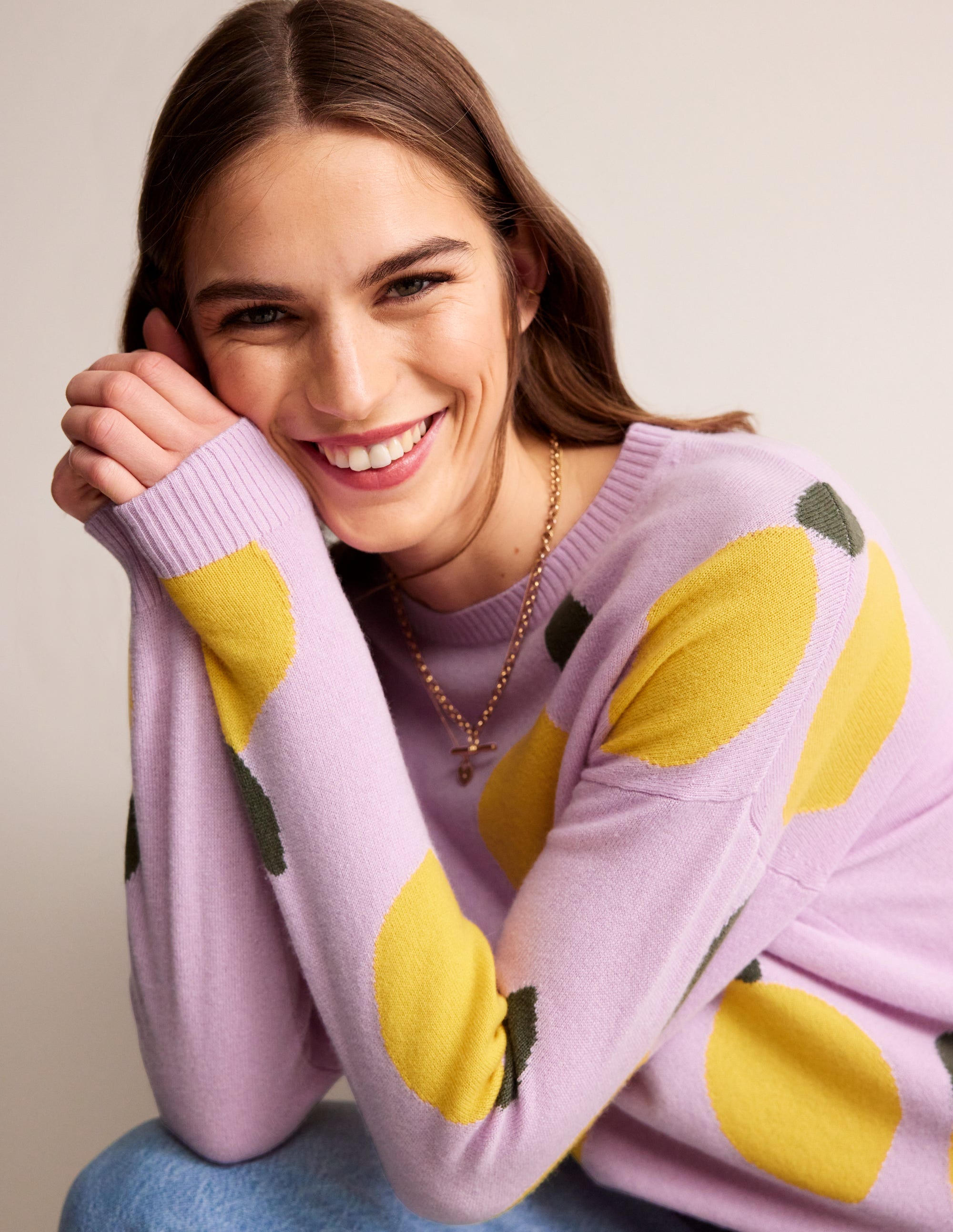 Lydia Cashmere Jumper-Soft Lavender, Lemons - Image 1