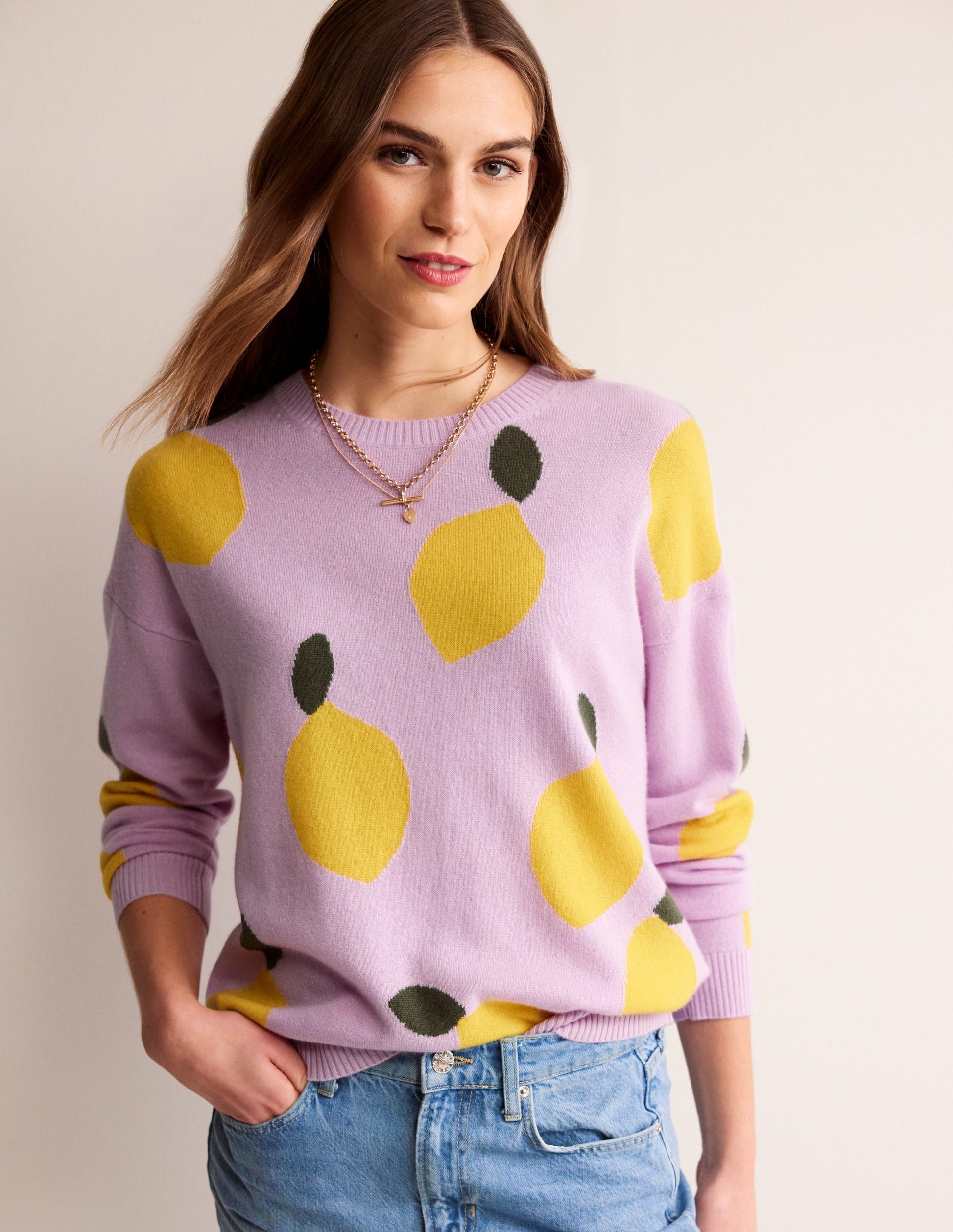 Lydia Cashmere Jumper-Soft Lavender, Lemons-2