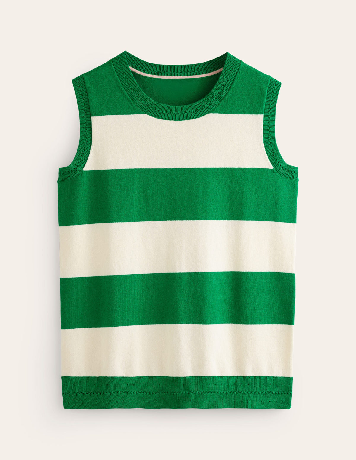 Catriona Crew Neck Cotton Tank-Rich Emerald / Ivory - Image 6