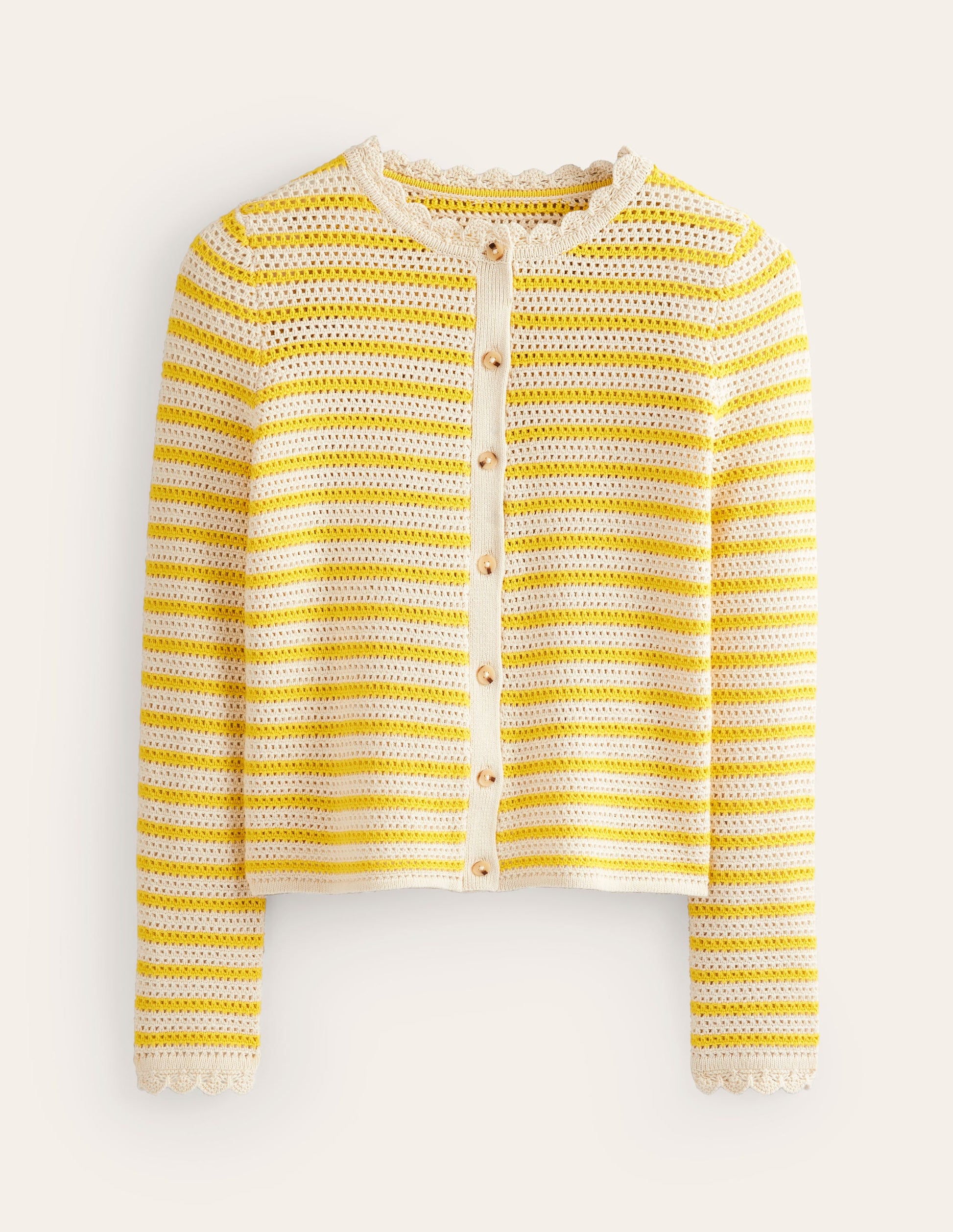 Textured Scallop Cardigan-Ivory/ Mimosa Yellow-5