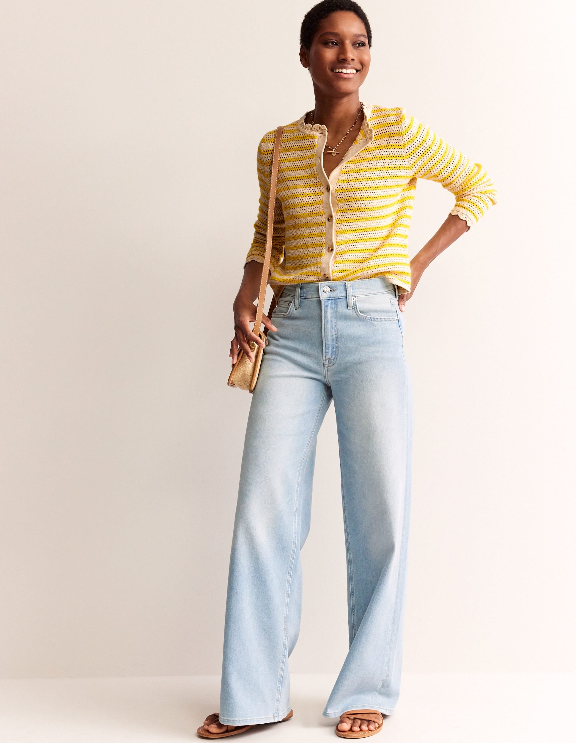 Textured Scallop Cardigan-Ivory/ Mimosa Yellow-1