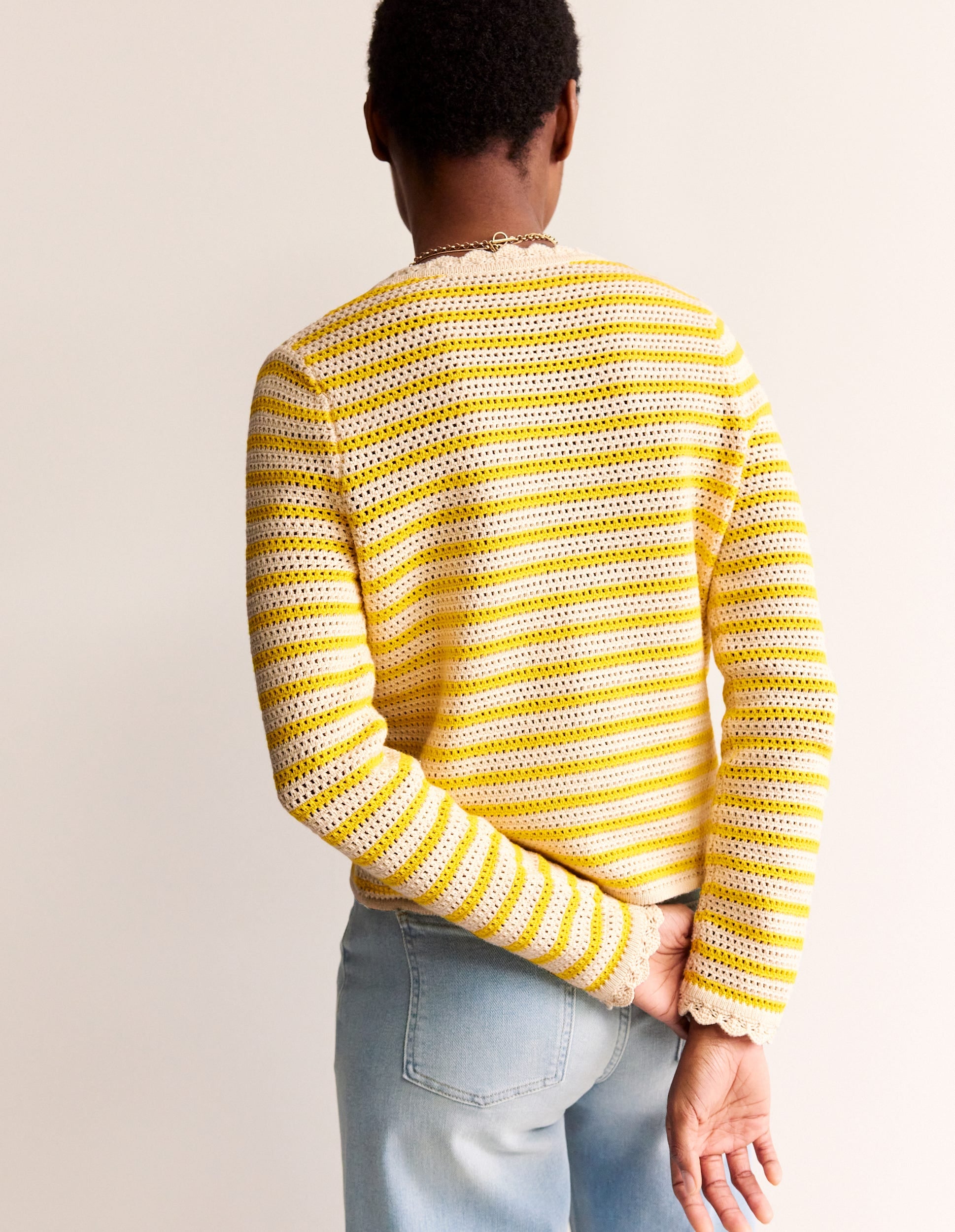 Textured Scallop Cardigan-Ivory/ Mimosa Yellow - Image 4