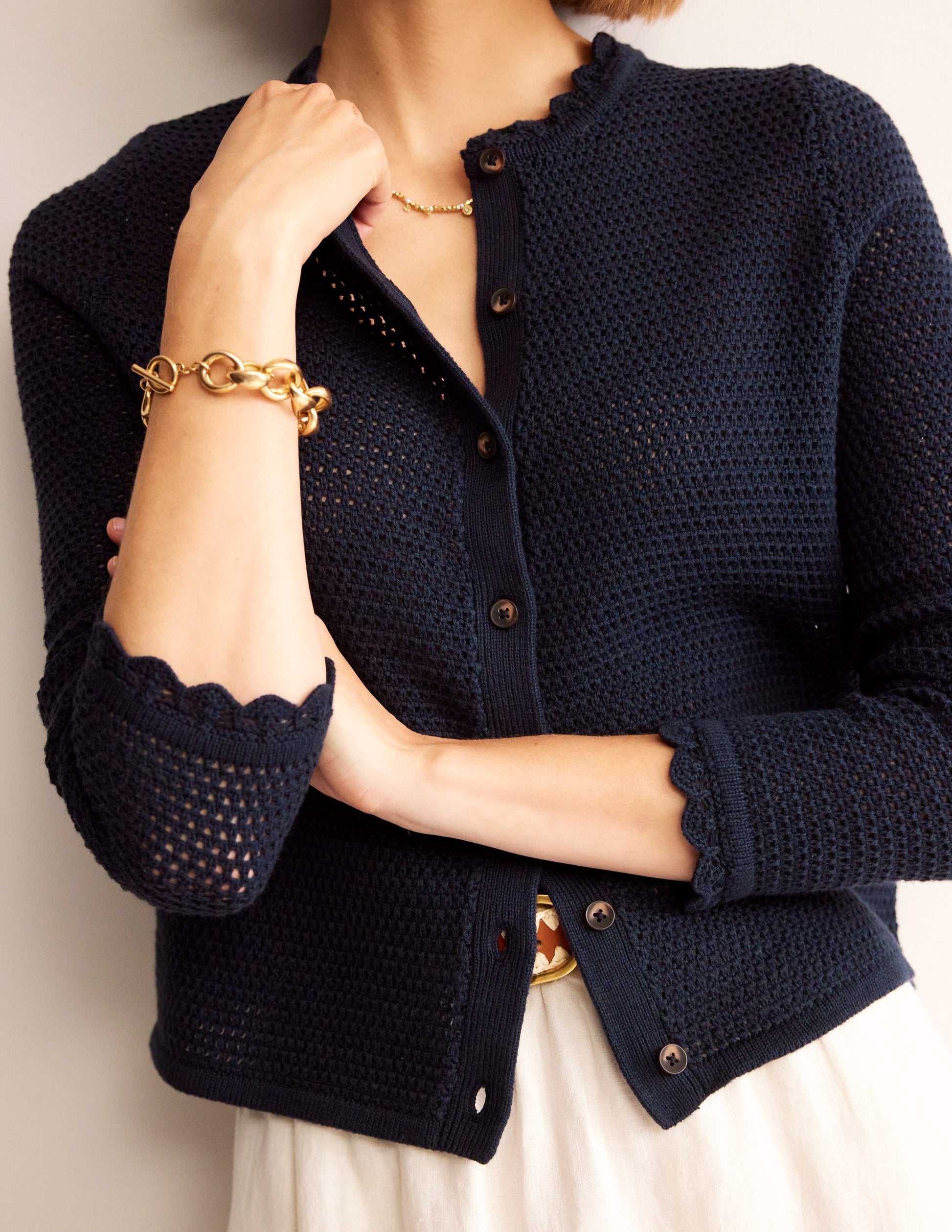 Textured Scallop Cardigan-Navy-2