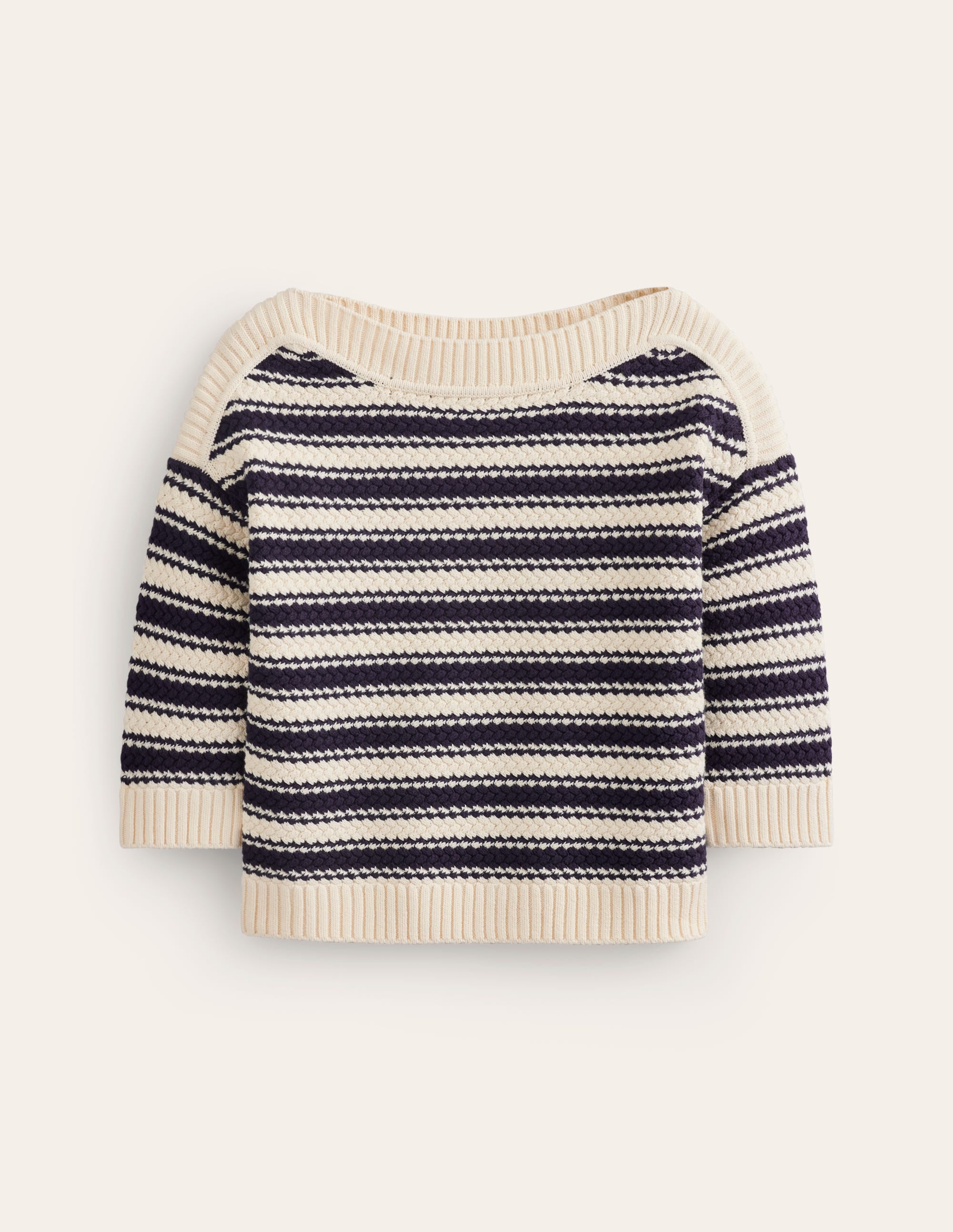 Textured Cotton Stripe Jumper-Navy, Ivory Textured Stripe - Image 5