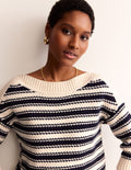 Textured Cotton Stripe Jumper-Navy, Ivory Textured Stripe