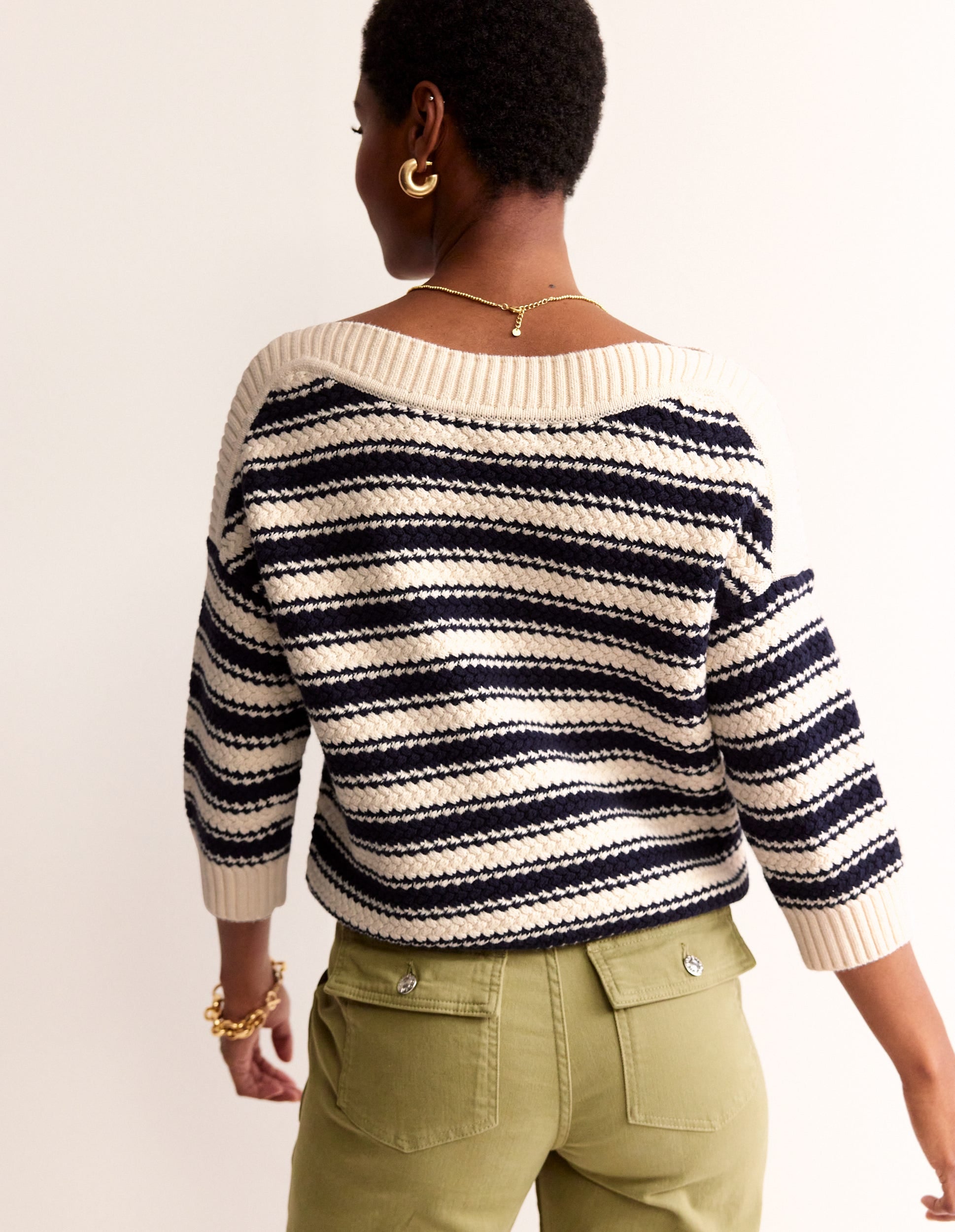 Textured Cotton Stripe Jumper-Navy, Ivory Textured Stripe-4