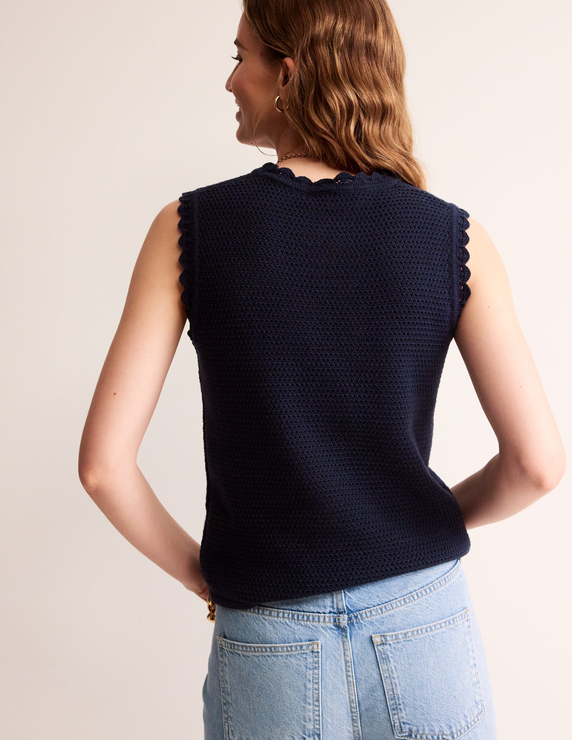 Textured Scallop Tank-Navy - Image 3