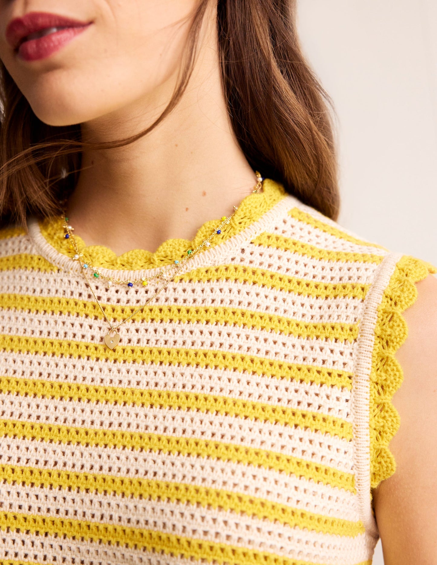 Textured Scallop Tank-Ivory/ Mimosa Yellow