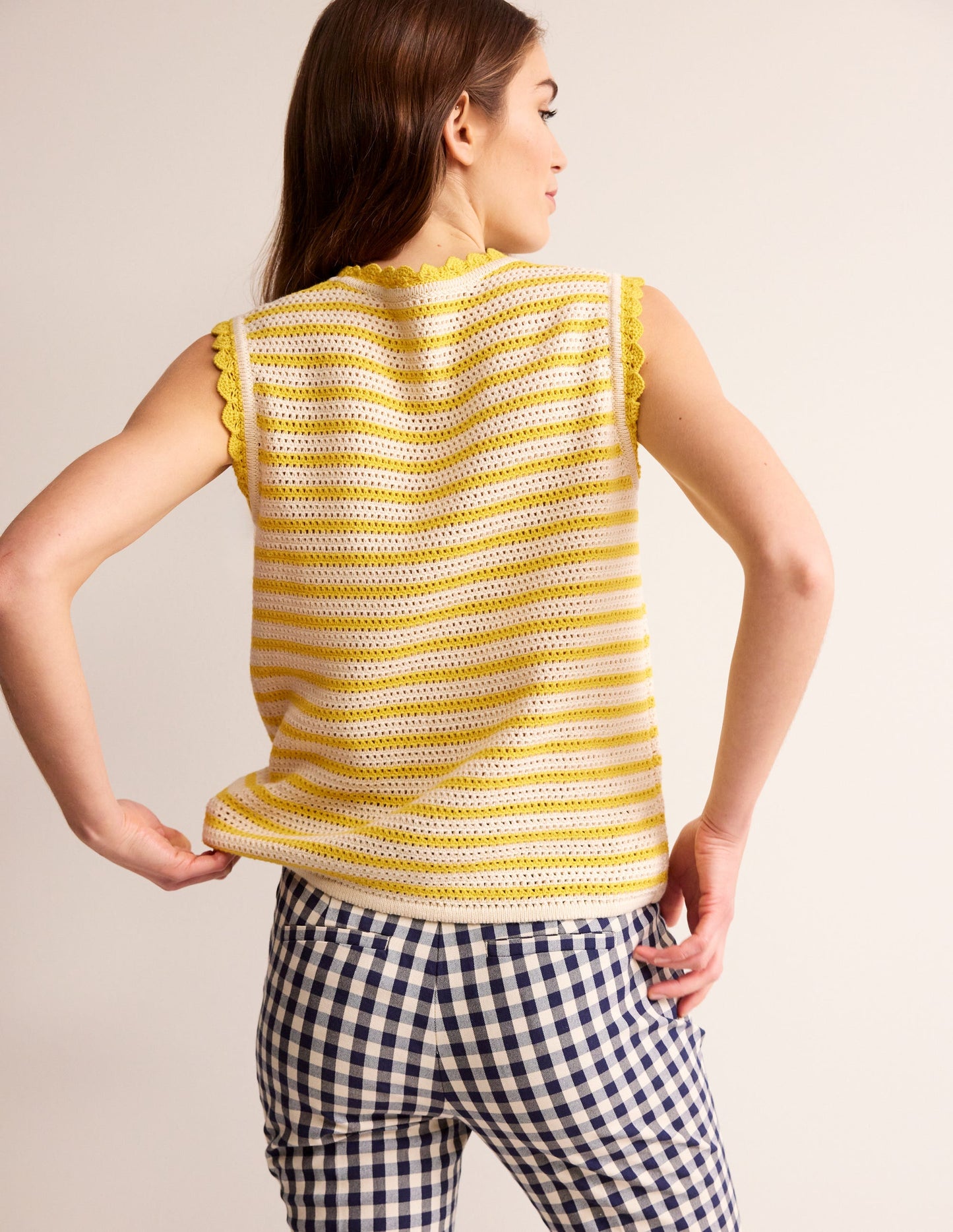 Textured Scallop Tank-Ivory/ Mimosa Yellow